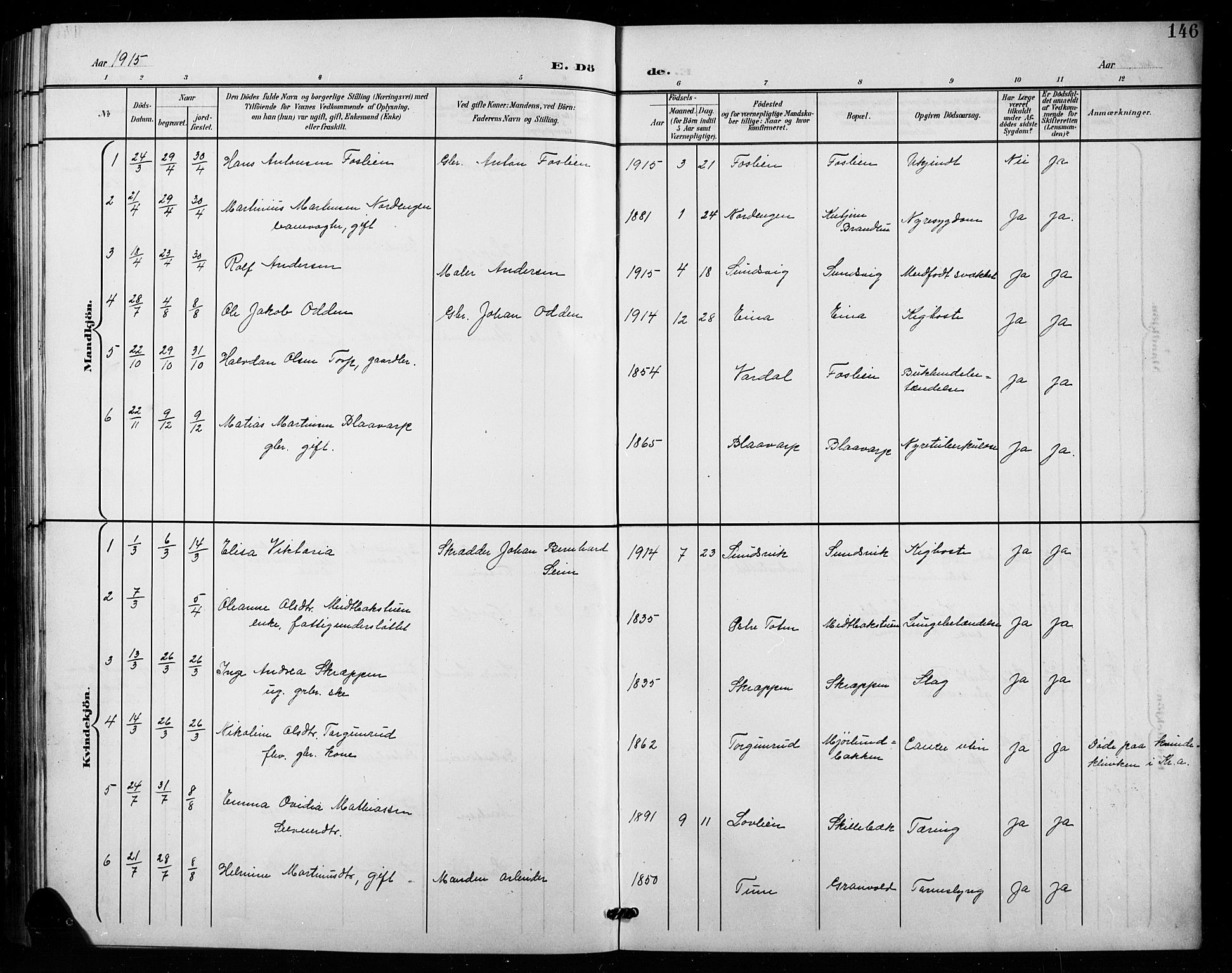 Vestre Toten prestekontor, SAH/PREST-108/H/Ha/Hab/L0016: Parish register (copy) no. 16, 1901-1915, p. 146