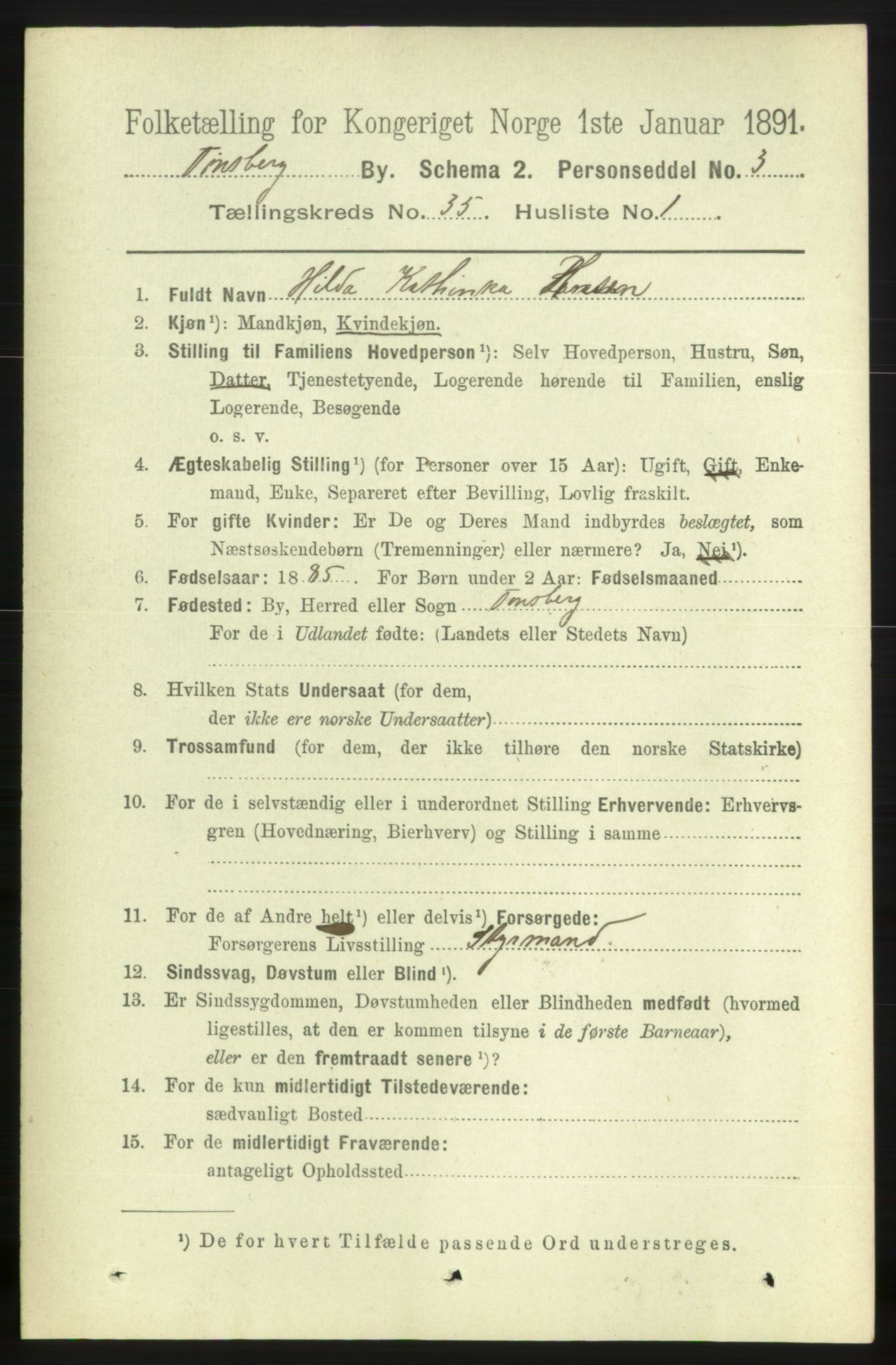 RA, 1891 census for 0705 Tønsberg, 1891, p. 7773