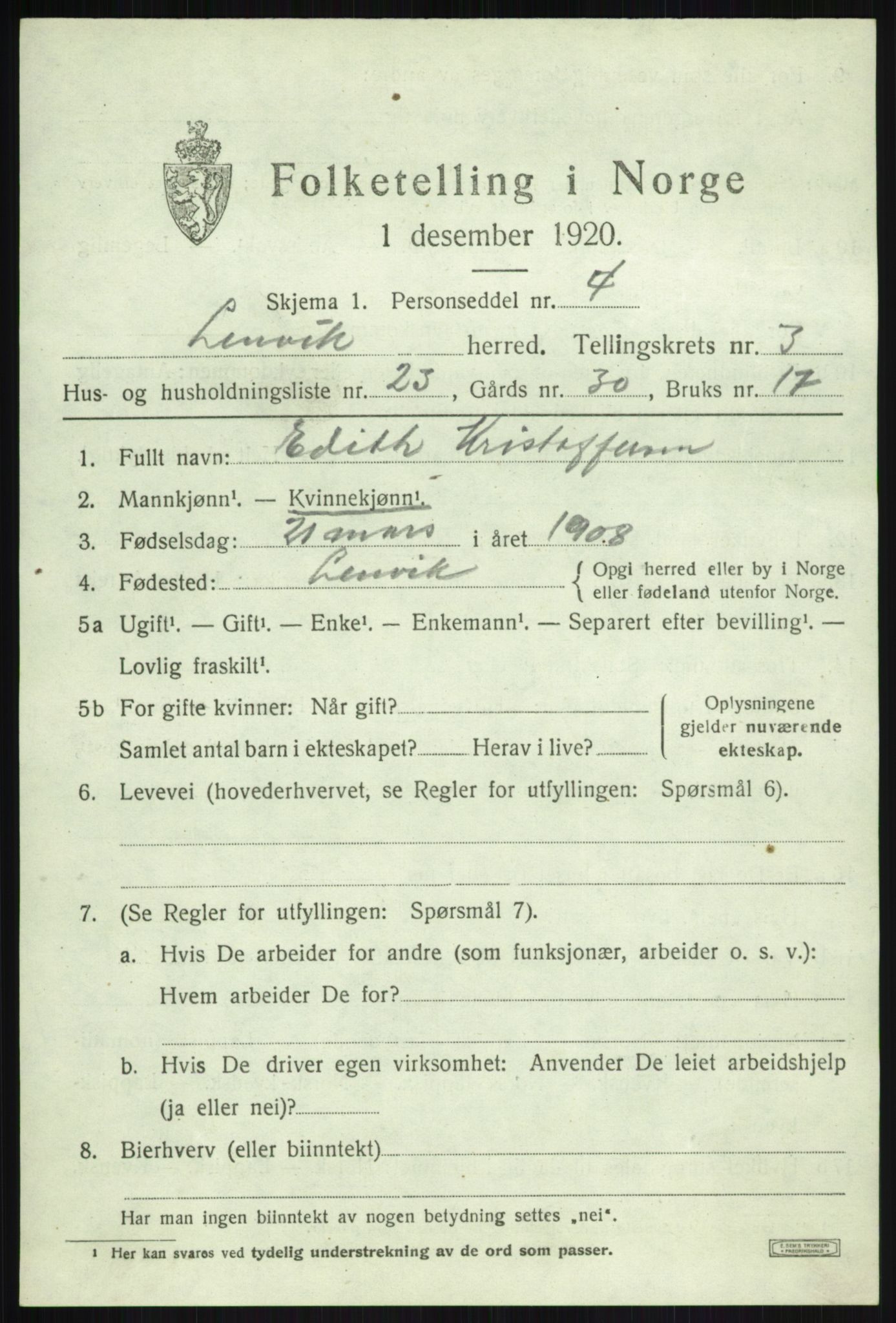 SATØ, 1920 census for Lenvik, 1920, p. 5016