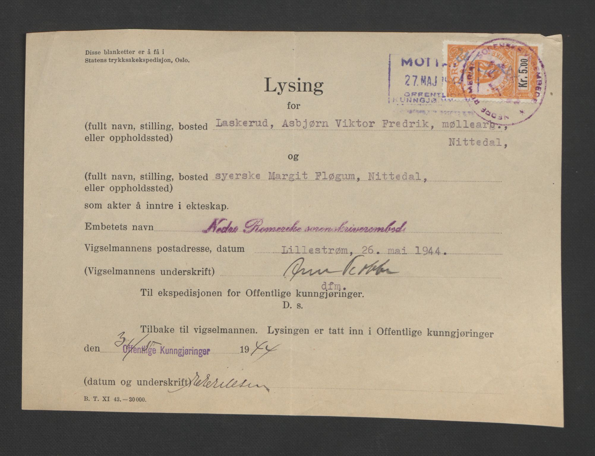 Nedre Romerike sorenskriveri, AV/SAO-A-10469/L/Lc/L0002: Lysingsbok, 1944-1953