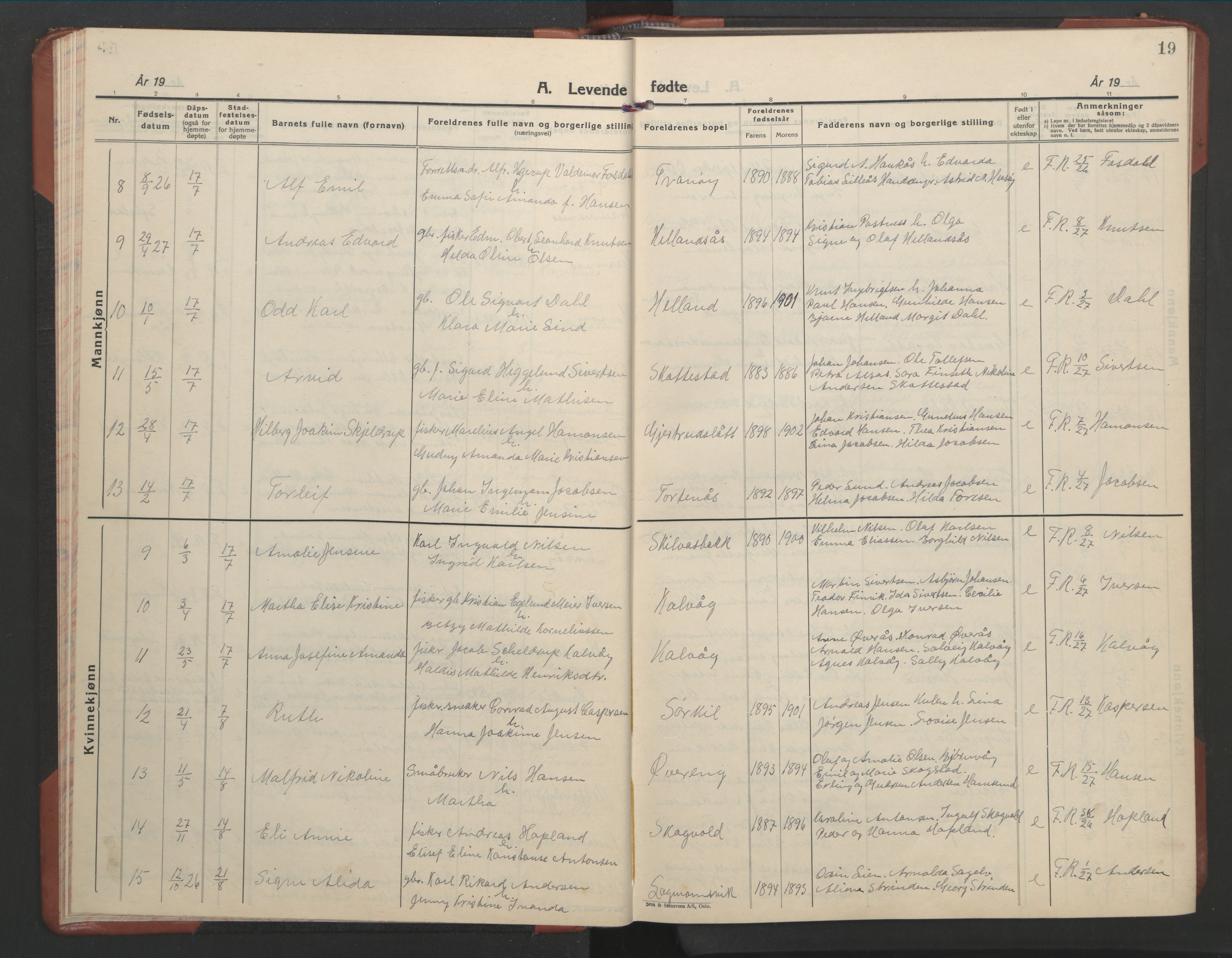 Ministerialprotokoller, klokkerbøker og fødselsregistre - Nordland, AV/SAT-A-1459/859/L0862: Parish register (copy) no. 859C08, 1925-1936, p. 19