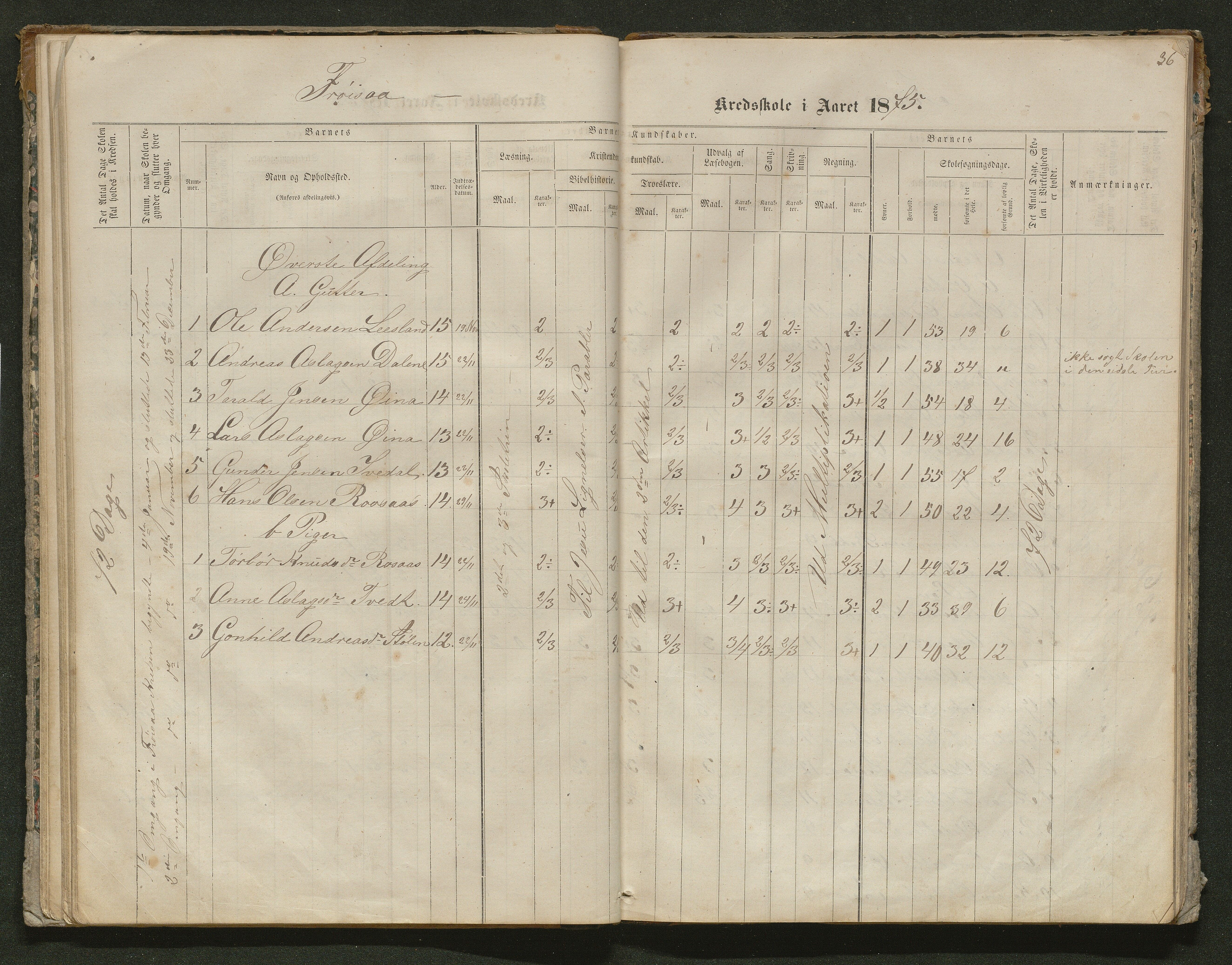 Iveland kommune, De enkelte kretsene/Skolene, AAKS/KA0935-550/A_10/L0005: Skoleprotokoll for Frøyså og Mykland krets, 1864-1881, p. 36