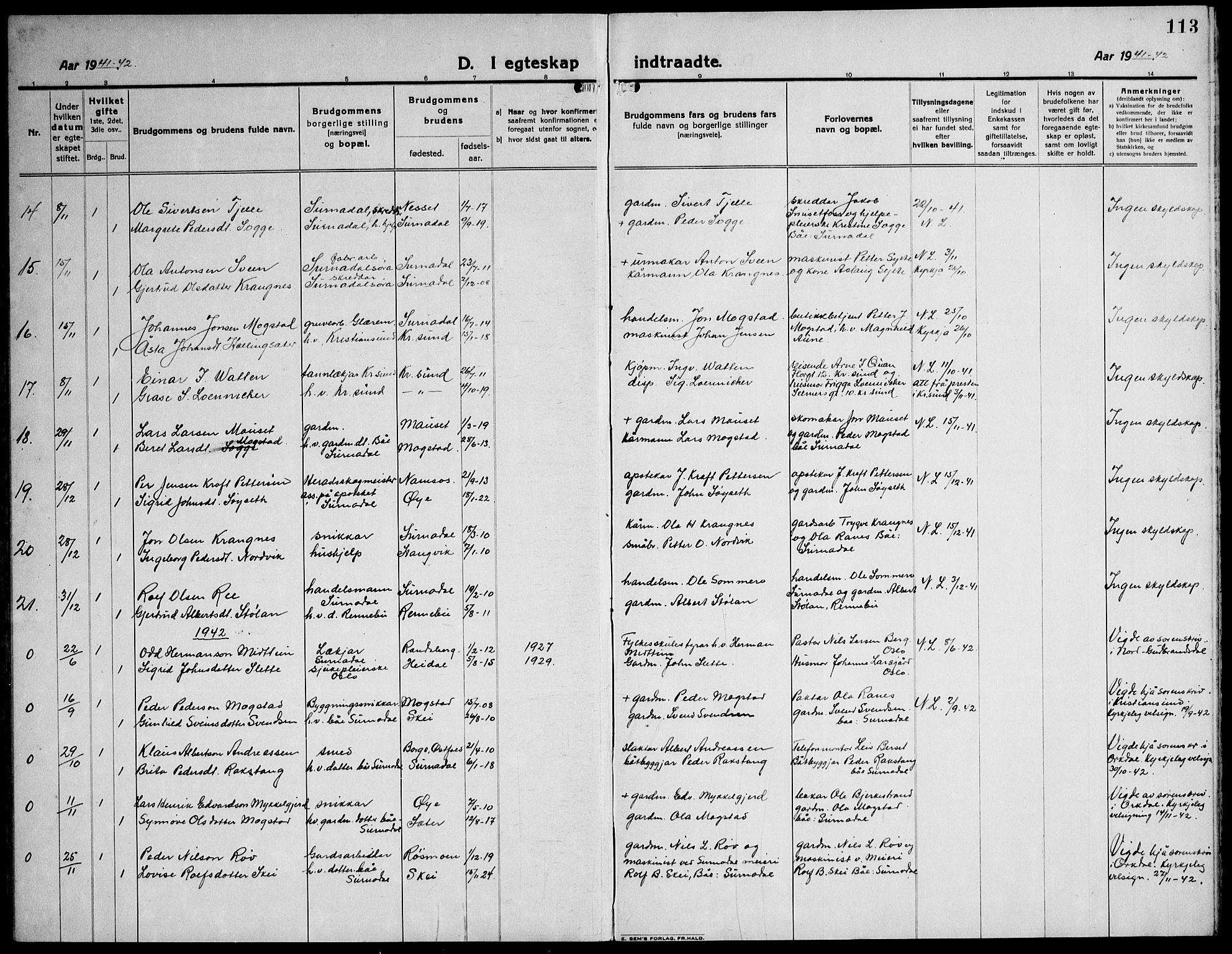 Ministerialprotokoller, klokkerbøker og fødselsregistre - Møre og Romsdal, AV/SAT-A-1454/596/L1060: Parish register (copy) no. 596C03, 1923-1944, p. 113