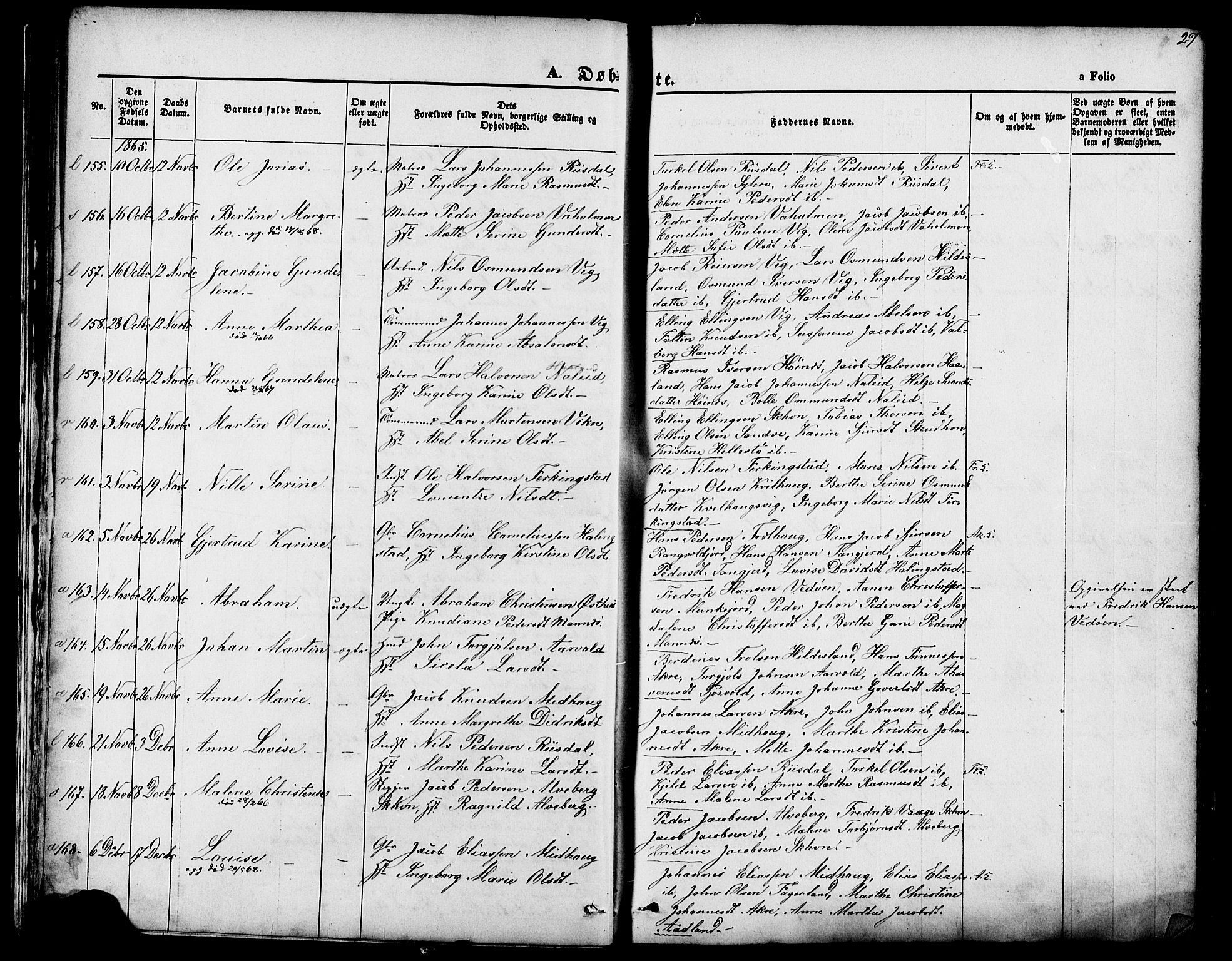 Skudenes sokneprestkontor, SAST/A -101849/H/Ha/Haa/L0006: Parish register (official) no. A 4, 1864-1881, p. 27