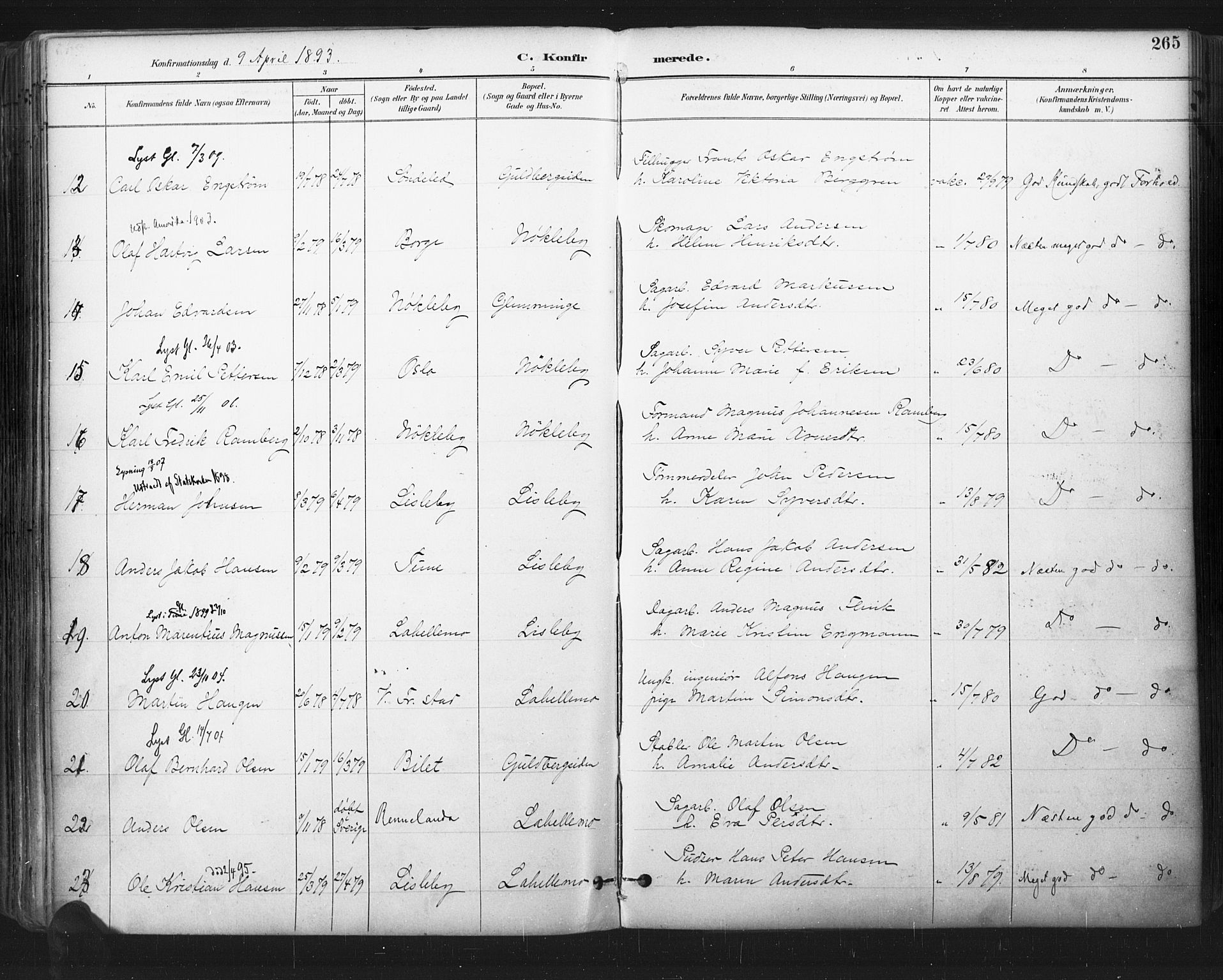 Glemmen prestekontor Kirkebøker, SAO/A-10908/F/Fa/L0013: Parish register (official) no. 13, 1892-1907, p. 265