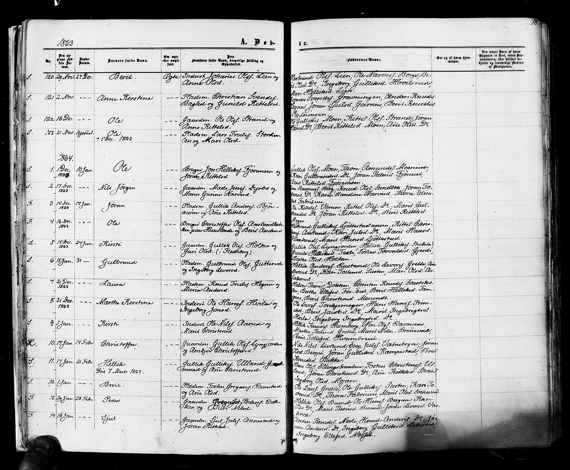 Flesberg kirkebøker, AV/SAKO-A-18/F/Fa/L0007: Parish register (official) no. I 7, 1861-1878, p. 18