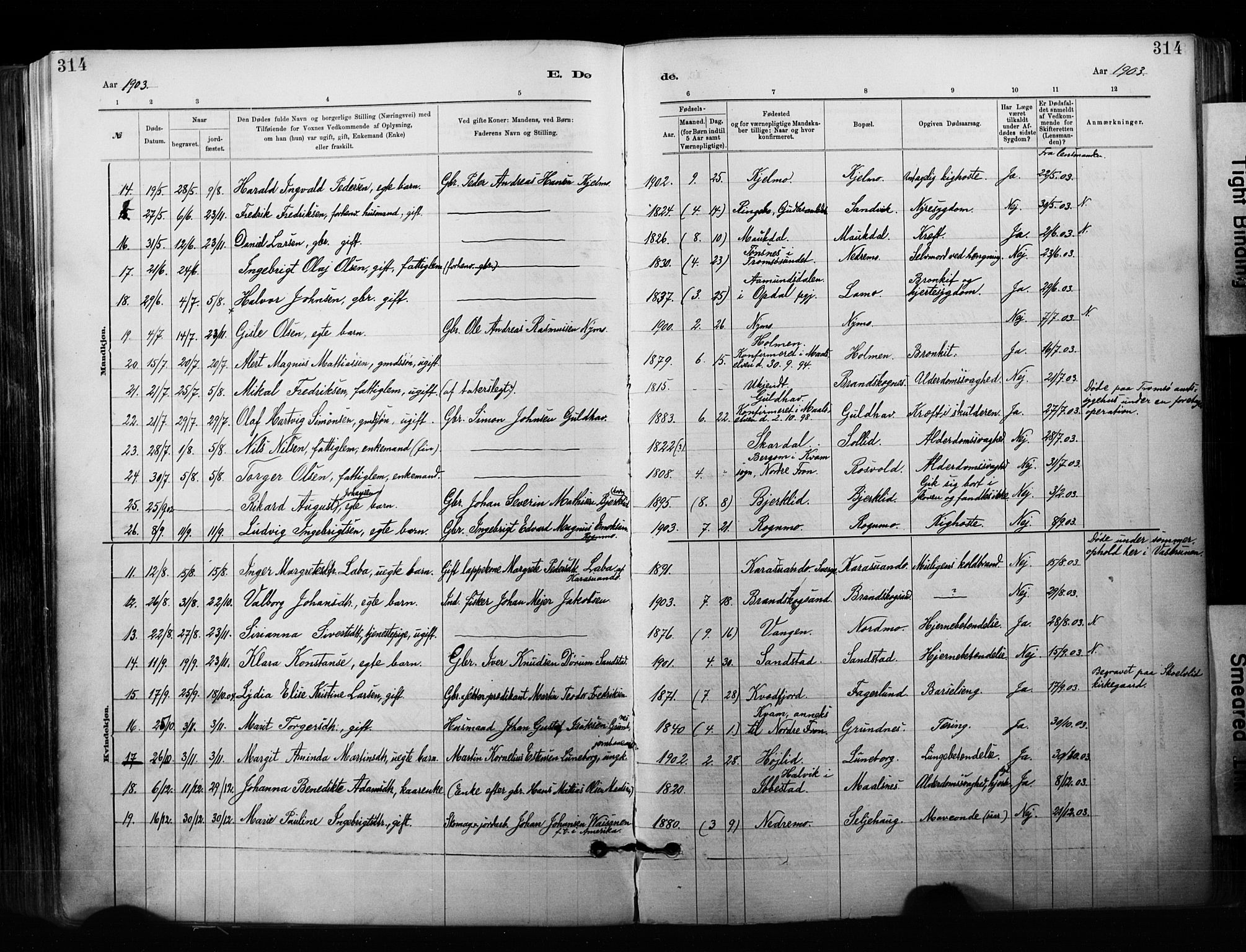 Målselv sokneprestembete, SATØ/S-1311/G/Ga/Gaa/L0007kirke: Parish register (official) no. 7, 1884-1903, p. 314