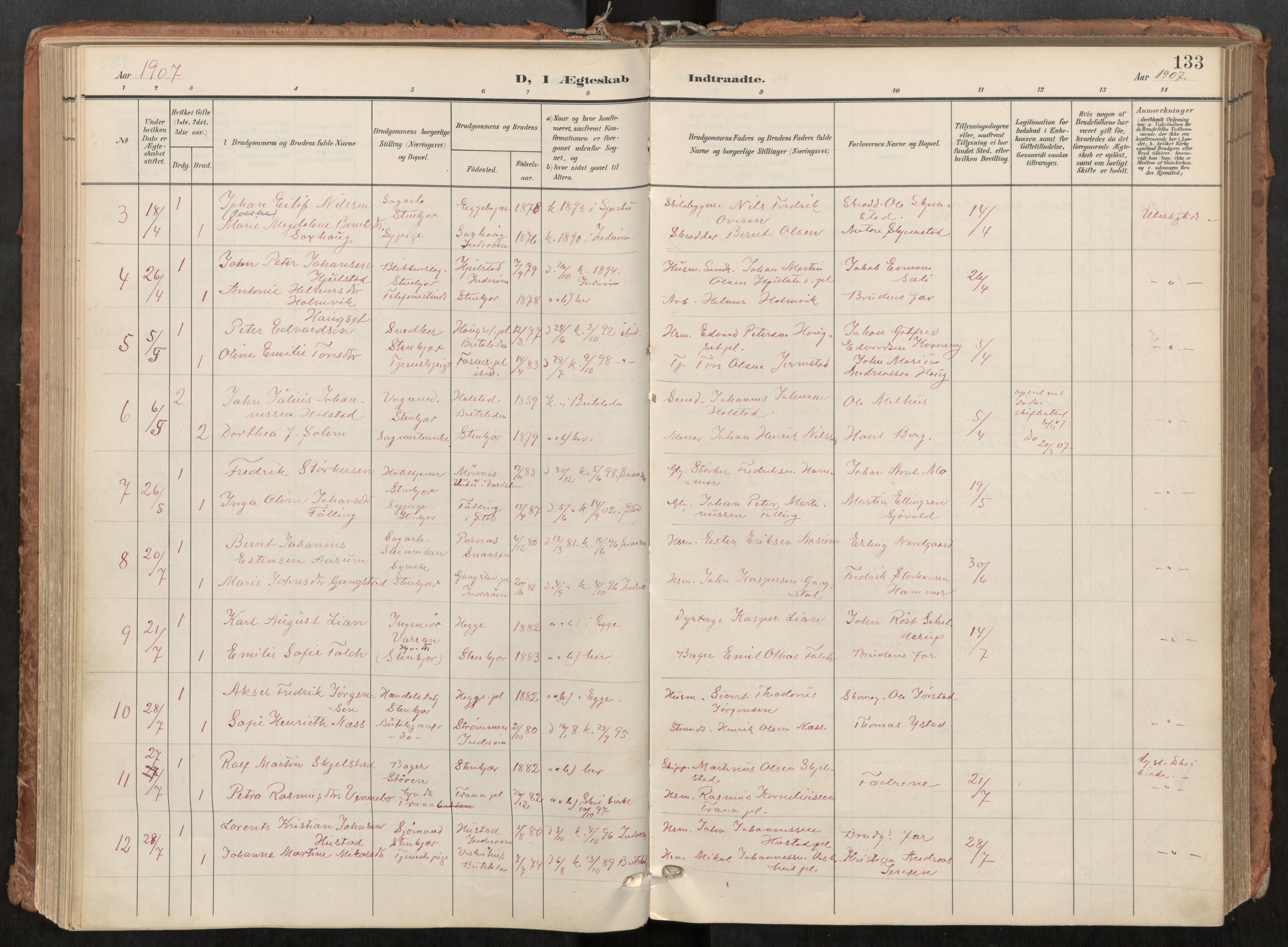 Steinkjer sokneprestkontor, SAT/A-1541/01/H/Ha/Haa/L0001: Parish register (official) no. 1, 1904-1912, p. 133