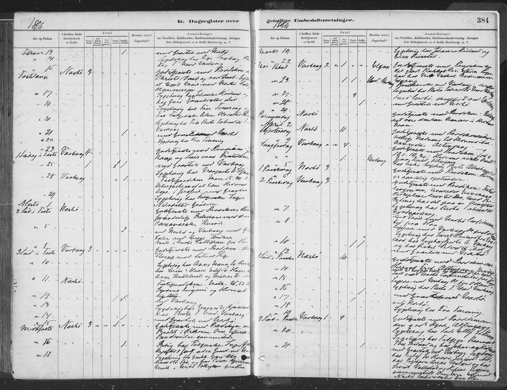 Hå sokneprestkontor, AV/SAST-A-101801/001/30BA/L0010: Parish register (official) no. A 9, 1879-1896, p. 384