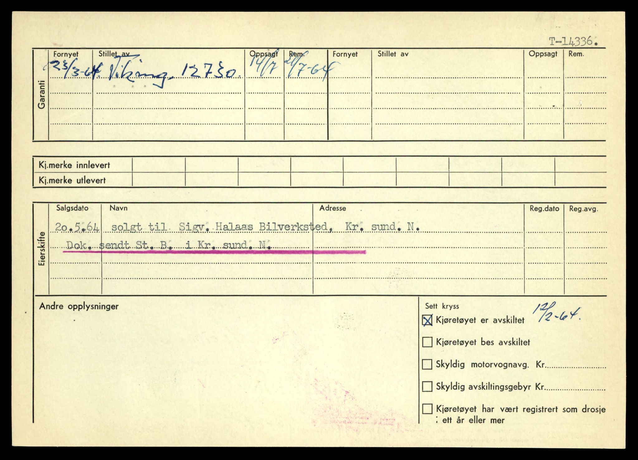 Møre og Romsdal vegkontor - Ålesund trafikkstasjon, AV/SAT-A-4099/F/Fe/L0045: Registreringskort for kjøretøy T 14320 - T 14444, 1927-1998, p. 430