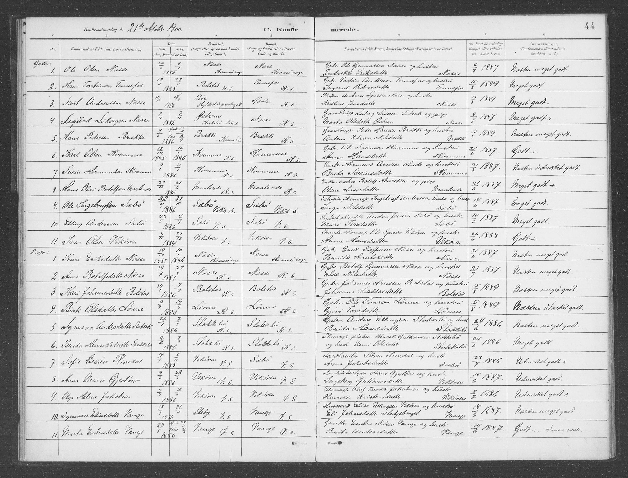 Balestrand sokneprestembete, SAB/A-79601: Parish register (official) no. D  2, 1891-1907, p. 44