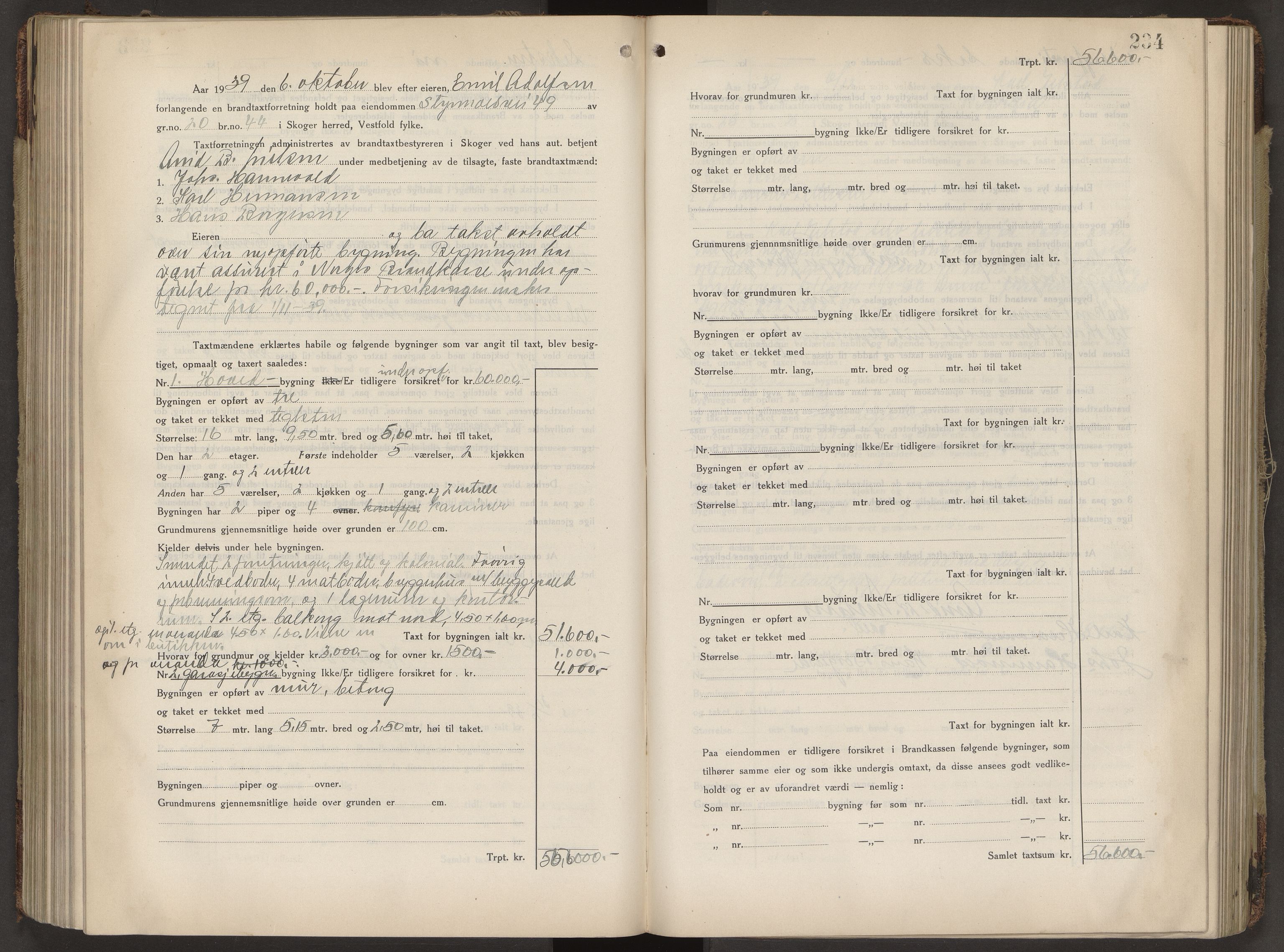 Skoger lensmannskontor, AV/SAKO-A-548/Y/Yi/Yia/L0010: Branntakstprotokoll, 1931-1942, p. 234