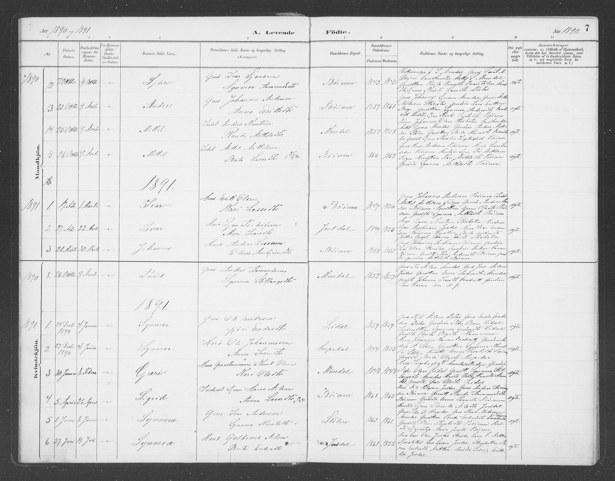 Balestrand sokneprestembete, SAB/A-79601/H/Haa/Haac/L0001: Parish register (official) no. C  1, 1889-1909, p. 7