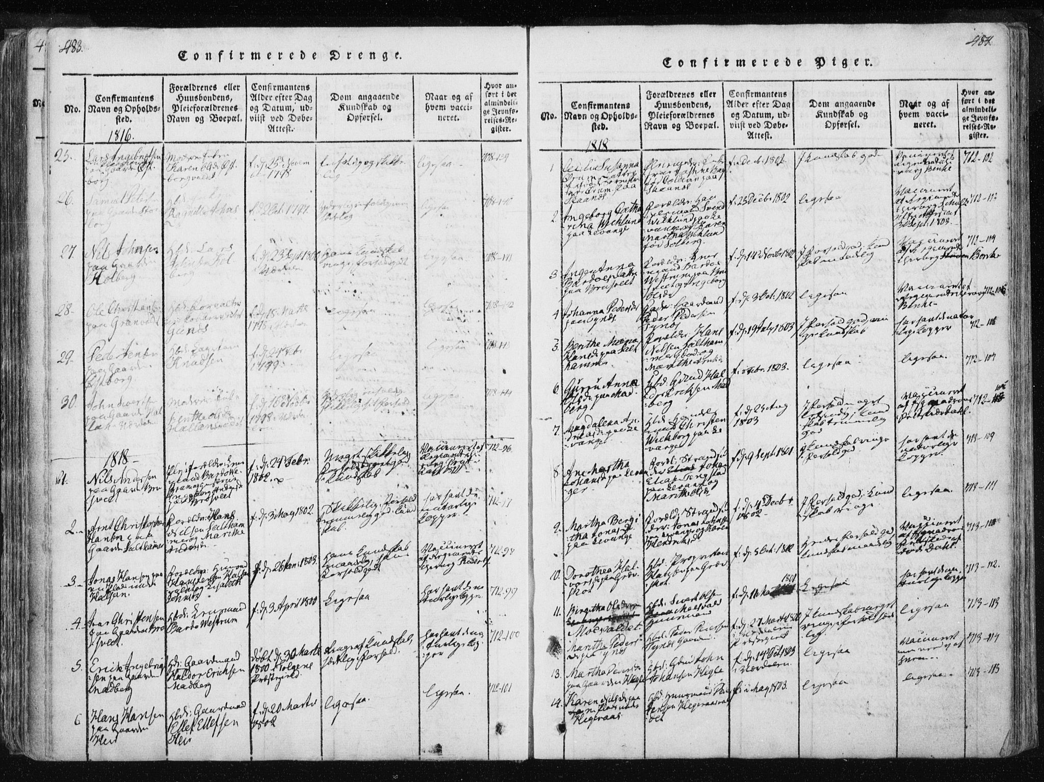 Ministerialprotokoller, klokkerbøker og fødselsregistre - Nord-Trøndelag, AV/SAT-A-1458/717/L0148: Parish register (official) no. 717A04 /2, 1816-1825, p. 483-484