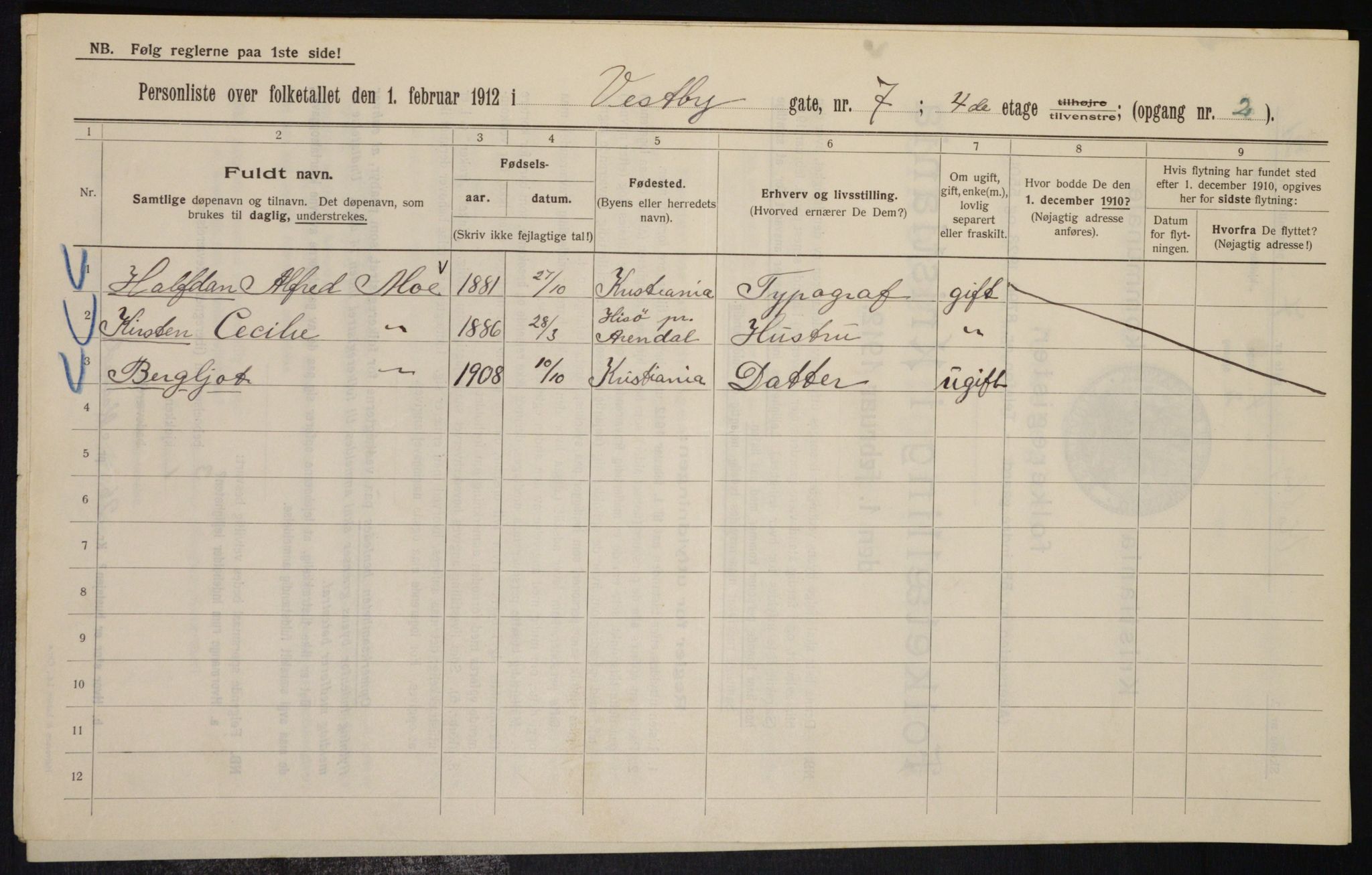 OBA, Municipal Census 1912 for Kristiania, 1912, p. 122268