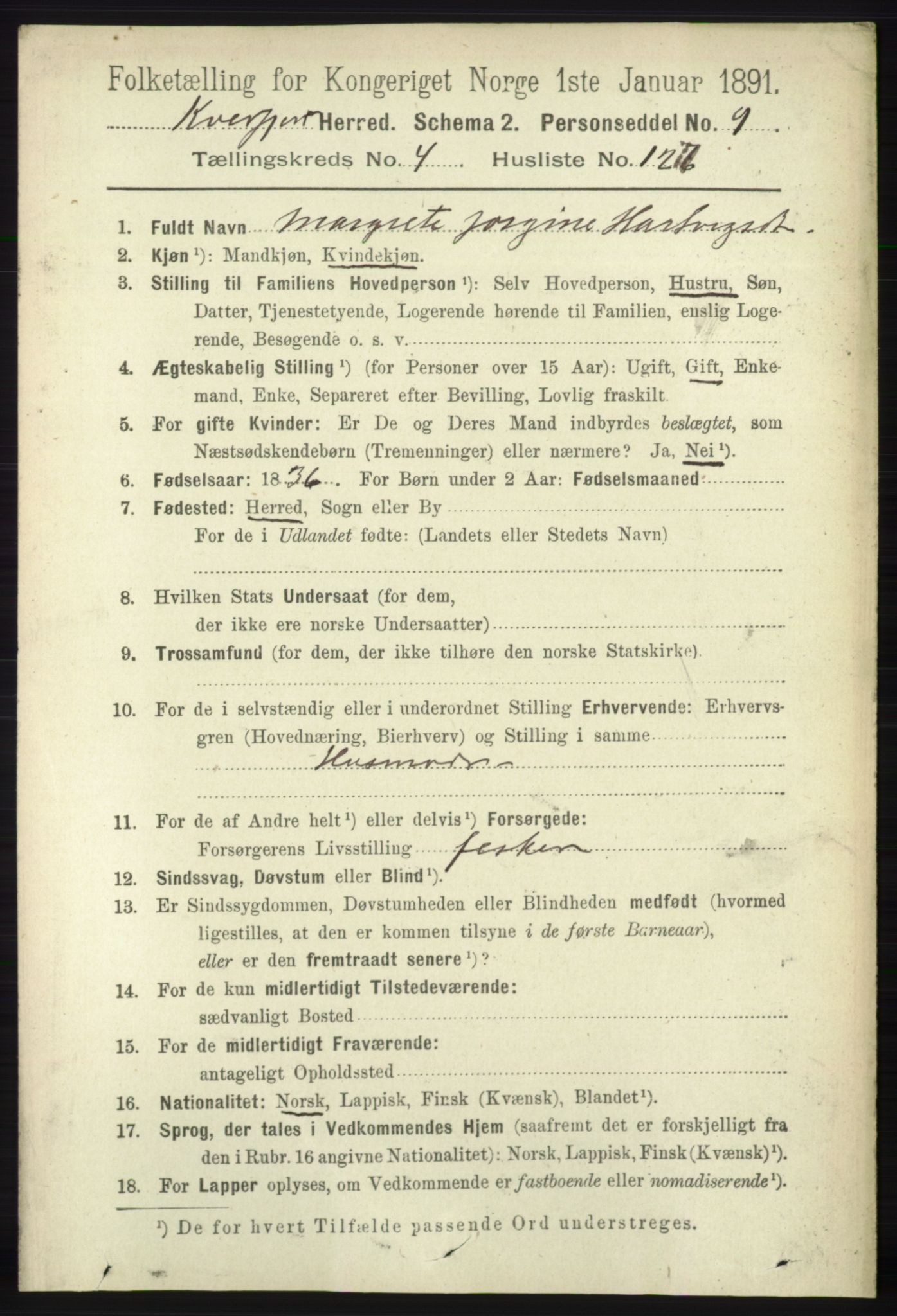 RA, 1891 census for 1911 Kvæfjord, 1891, p. 2702