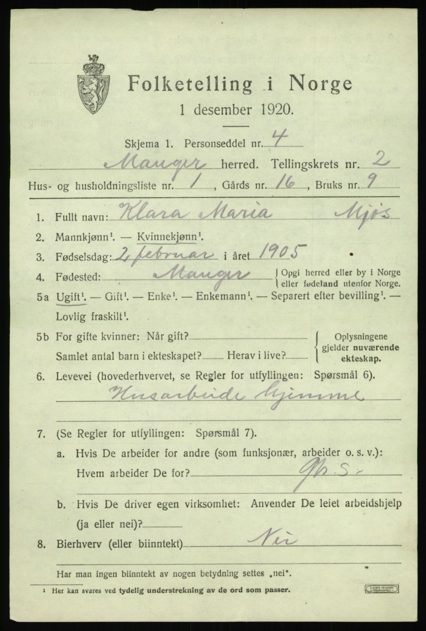 SAB, 1920 census for Manger, 1920, p. 1969