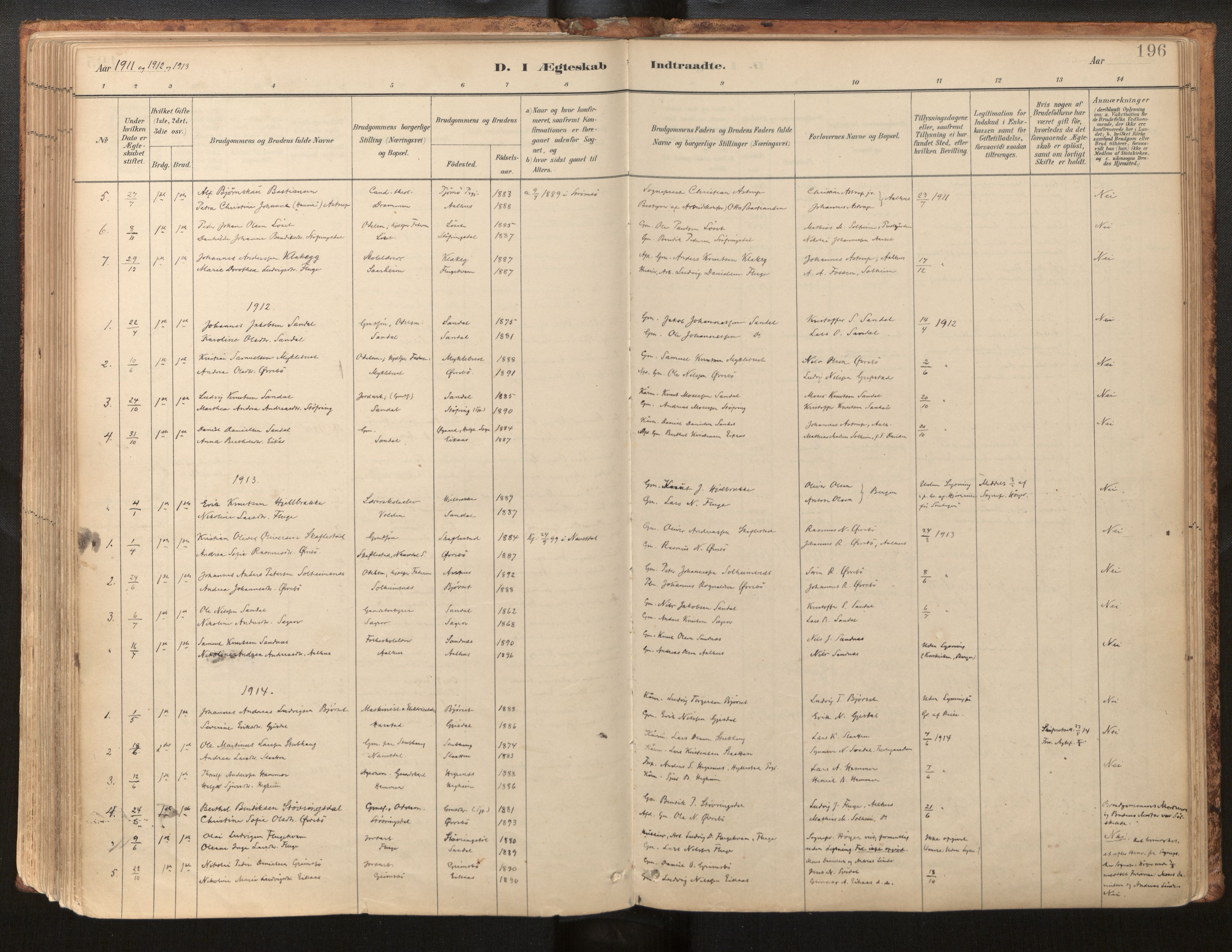 Jølster sokneprestembete, AV/SAB-A-80701/H/Haa/Haab/L0001: Parish register (official) no. B 1, 1882-1930, p. 196