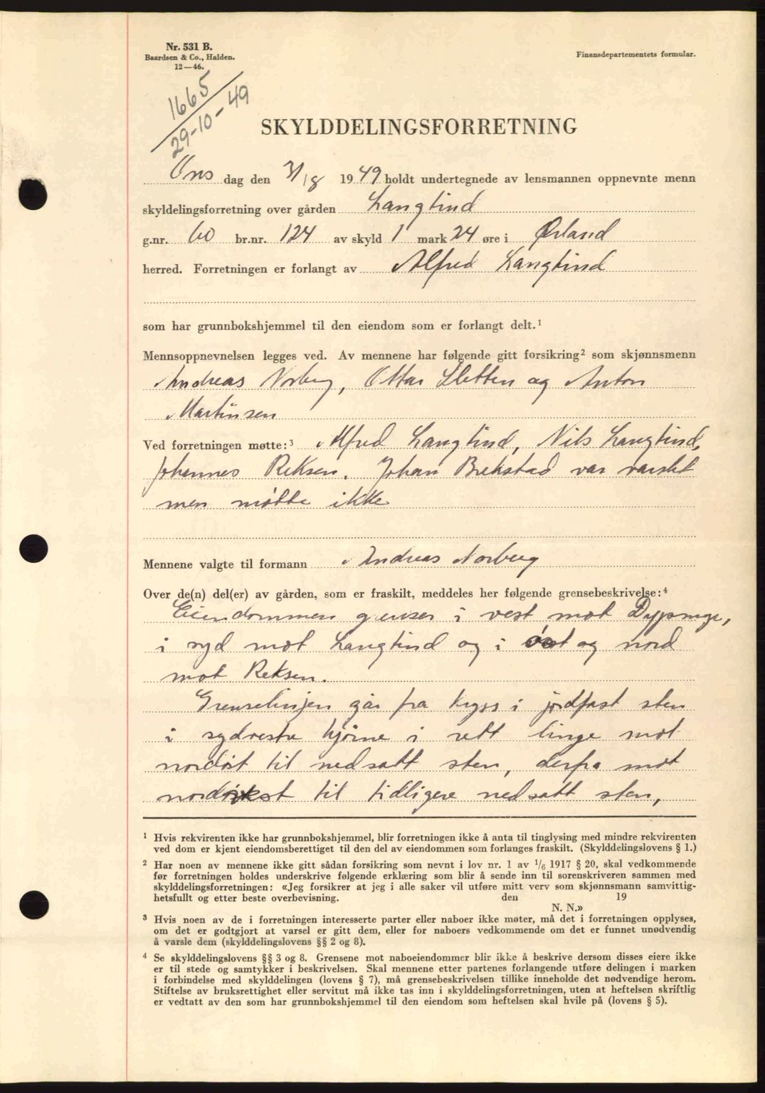 Fosen sorenskriveri, AV/SAT-A-1107/1/2/2C: Mortgage book no. A10, 1949-1950, Diary no: : 1665/1949