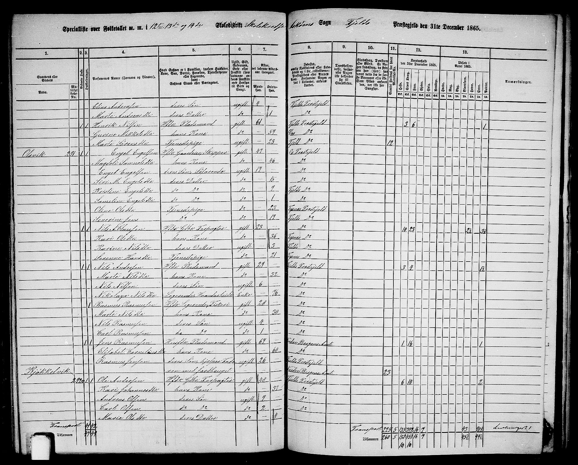 RA, 1865 census for Fjell, 1865, p. 252