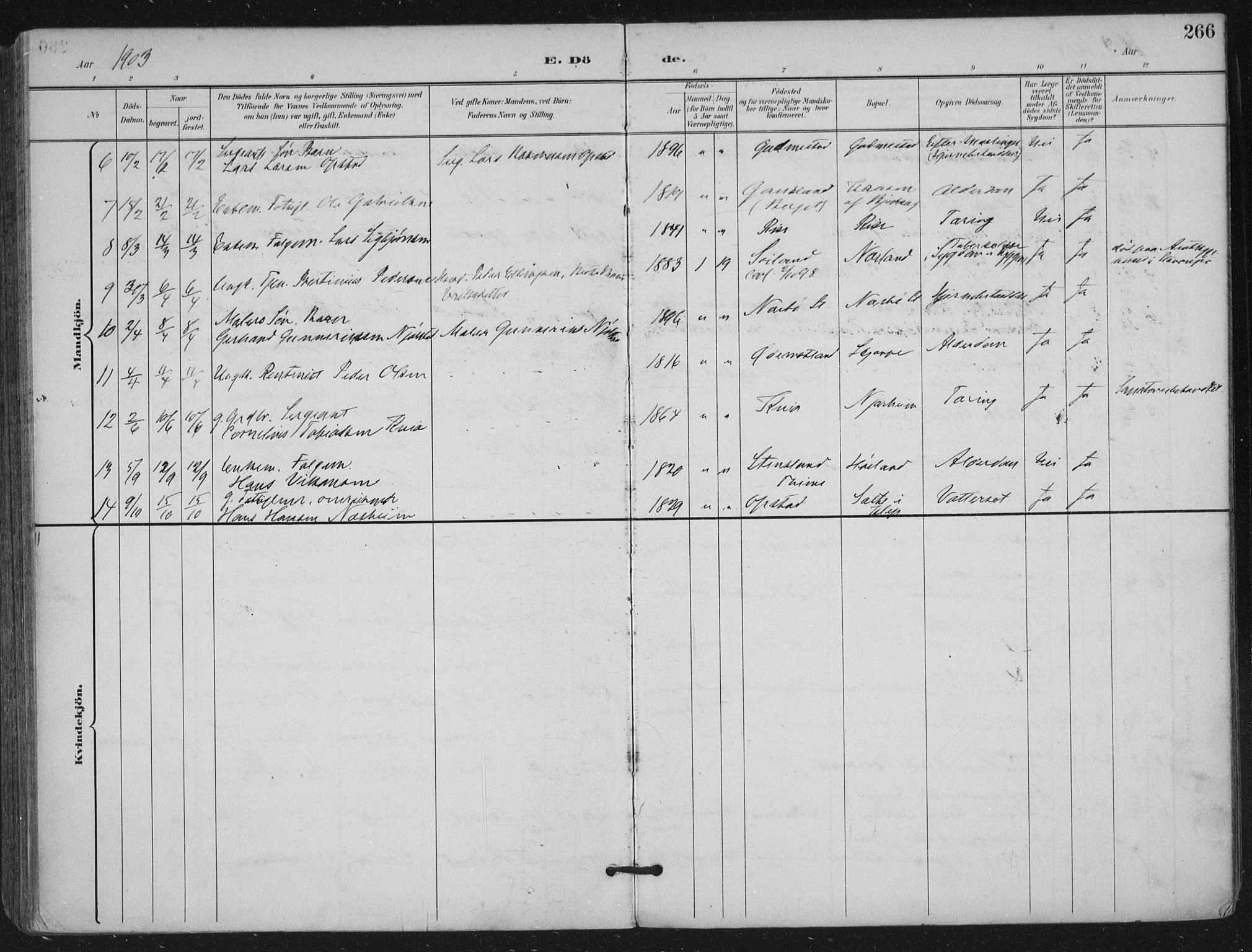 Hå sokneprestkontor, SAST/A-101801/002/B/L0001: Parish register (official) no. A 11, 1897-1924, p. 266
