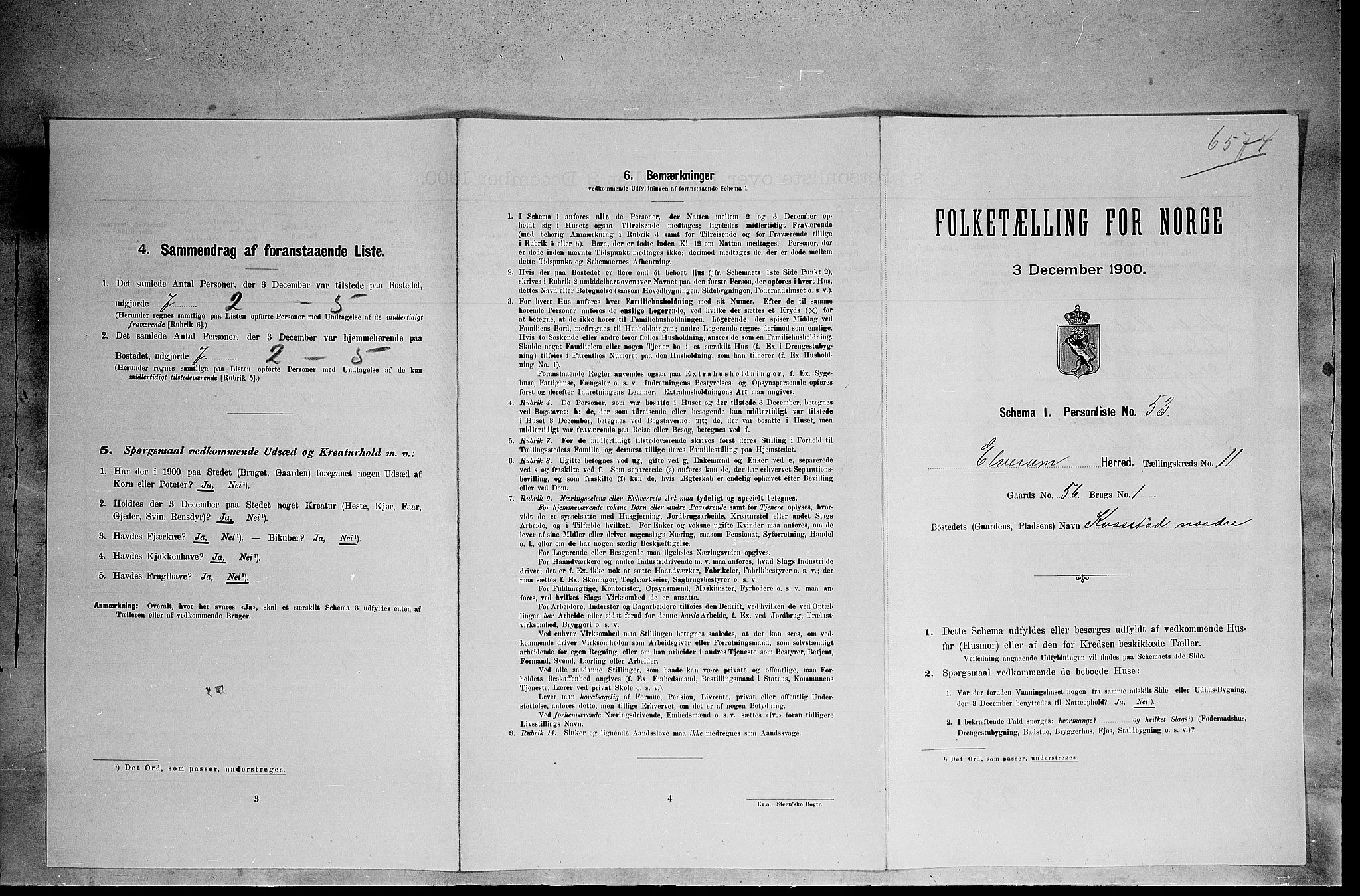 SAH, 1900 census for Elverum, 1900, p. 1497