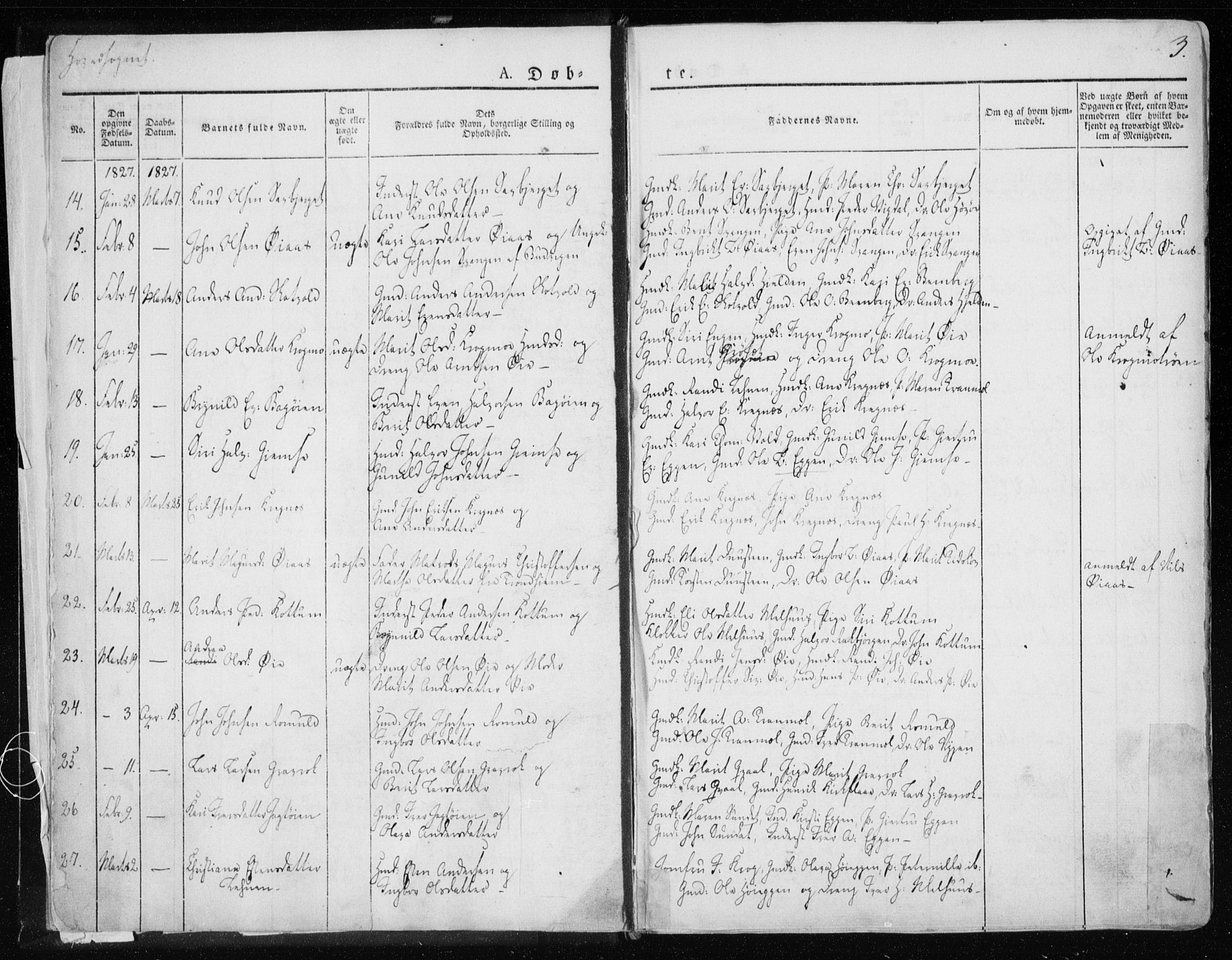 Ministerialprotokoller, klokkerbøker og fødselsregistre - Sør-Trøndelag, SAT/A-1456/691/L1069: Parish register (official) no. 691A04, 1826-1841, p. 3