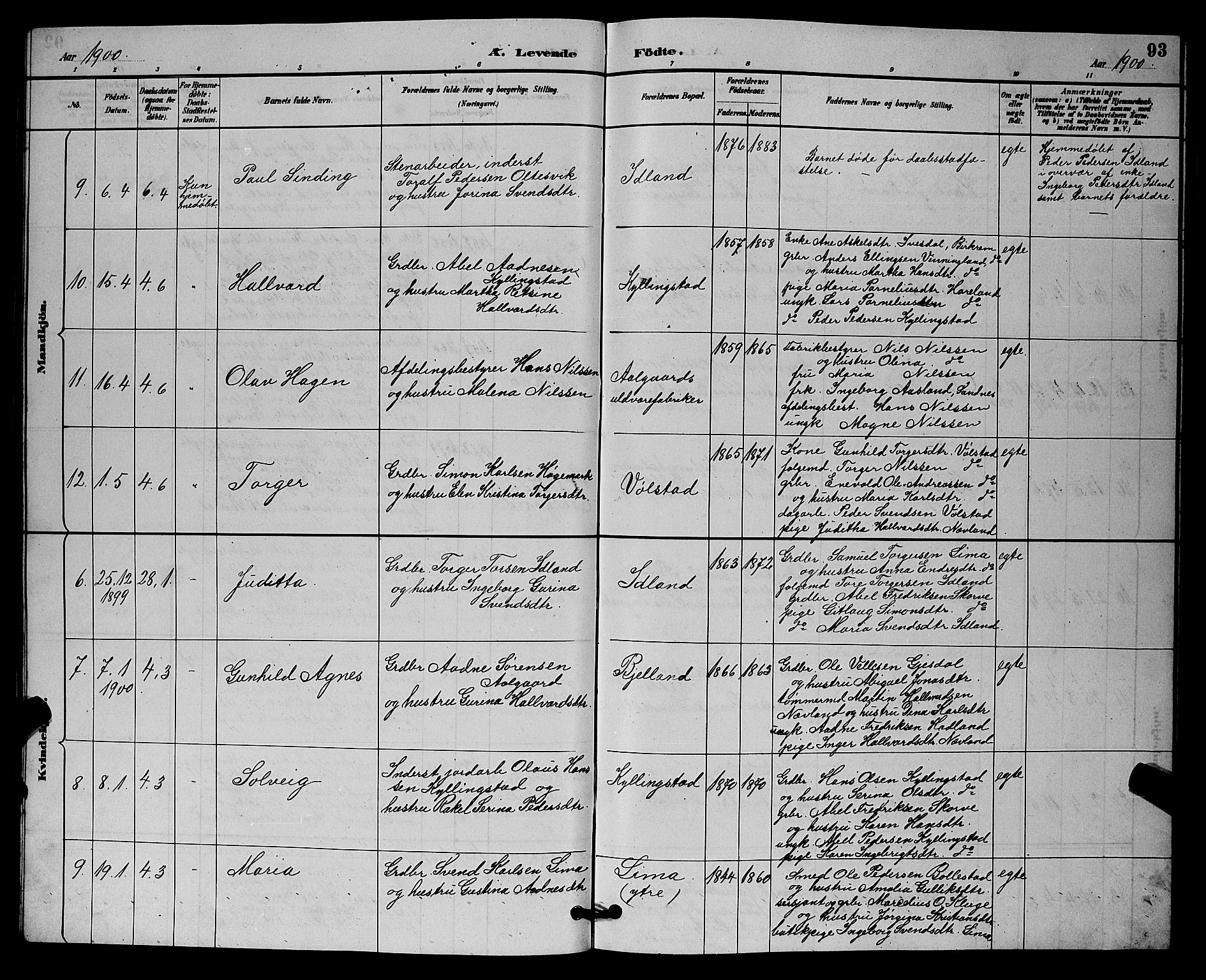 Lye sokneprestkontor, AV/SAST-A-101794/001/30BB/L0008: Parish register (copy) no. B 7, 1887-1901, p. 93