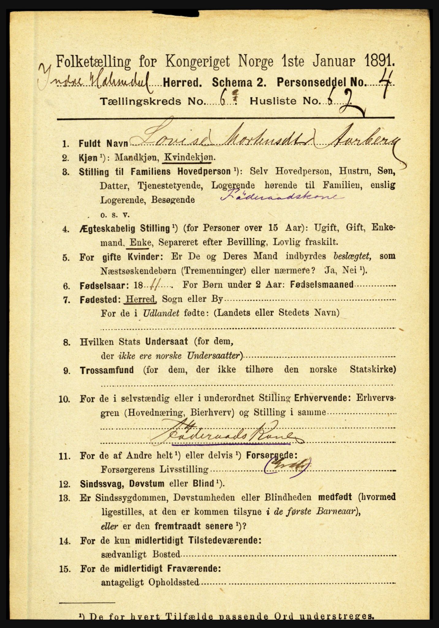 RA, 1891 census for 1430 Indre Holmedal, 1891, p. 2858