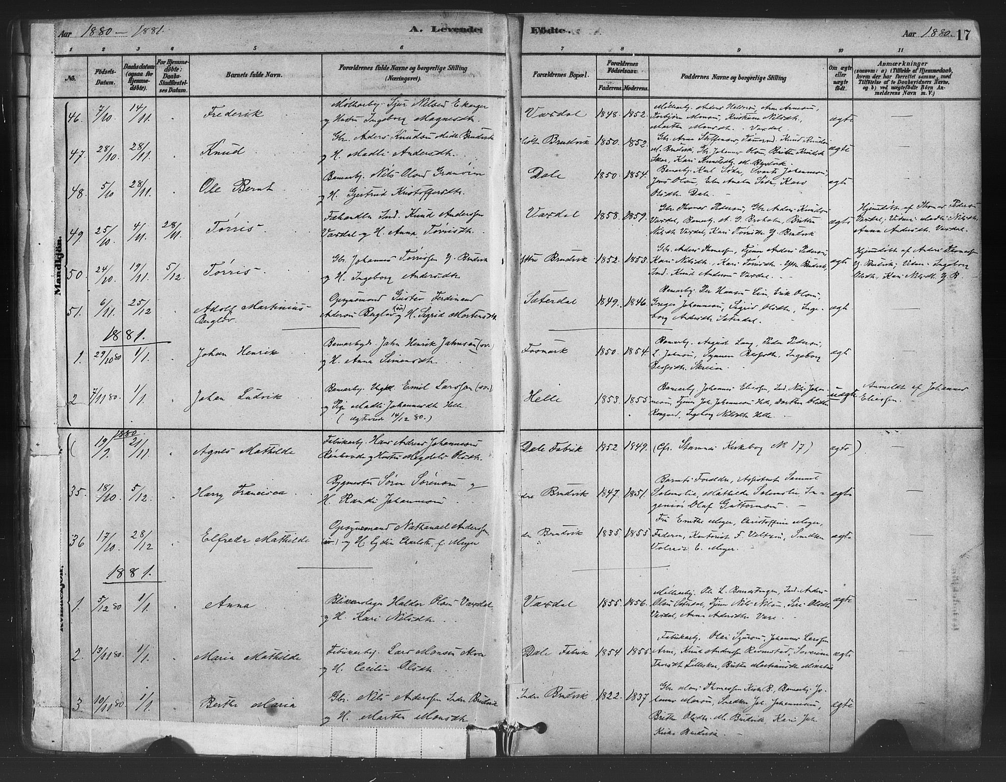 Bruvik Sokneprestembete, SAB/A-74701/H/Haa: Parish register (official) no. B 1, 1878-1904, p. 17