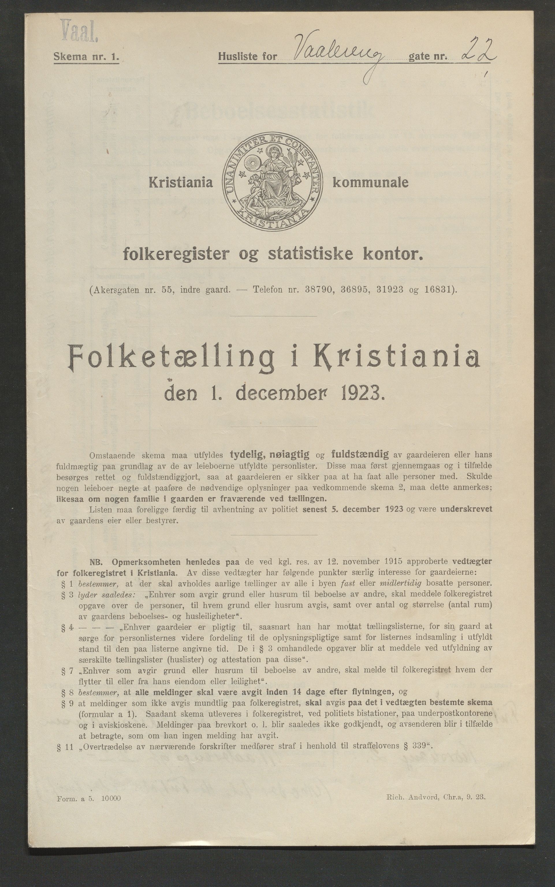 OBA, Municipal Census 1923 for Kristiania, 1923, p. 139033