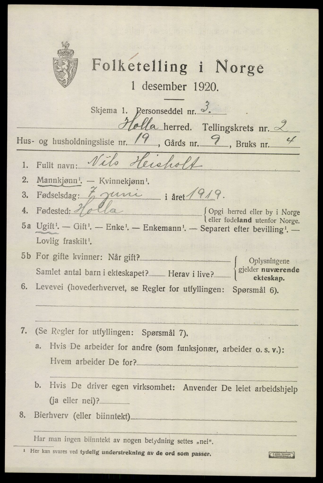 SAKO, 1920 census for Holla, 1920, p. 1937
