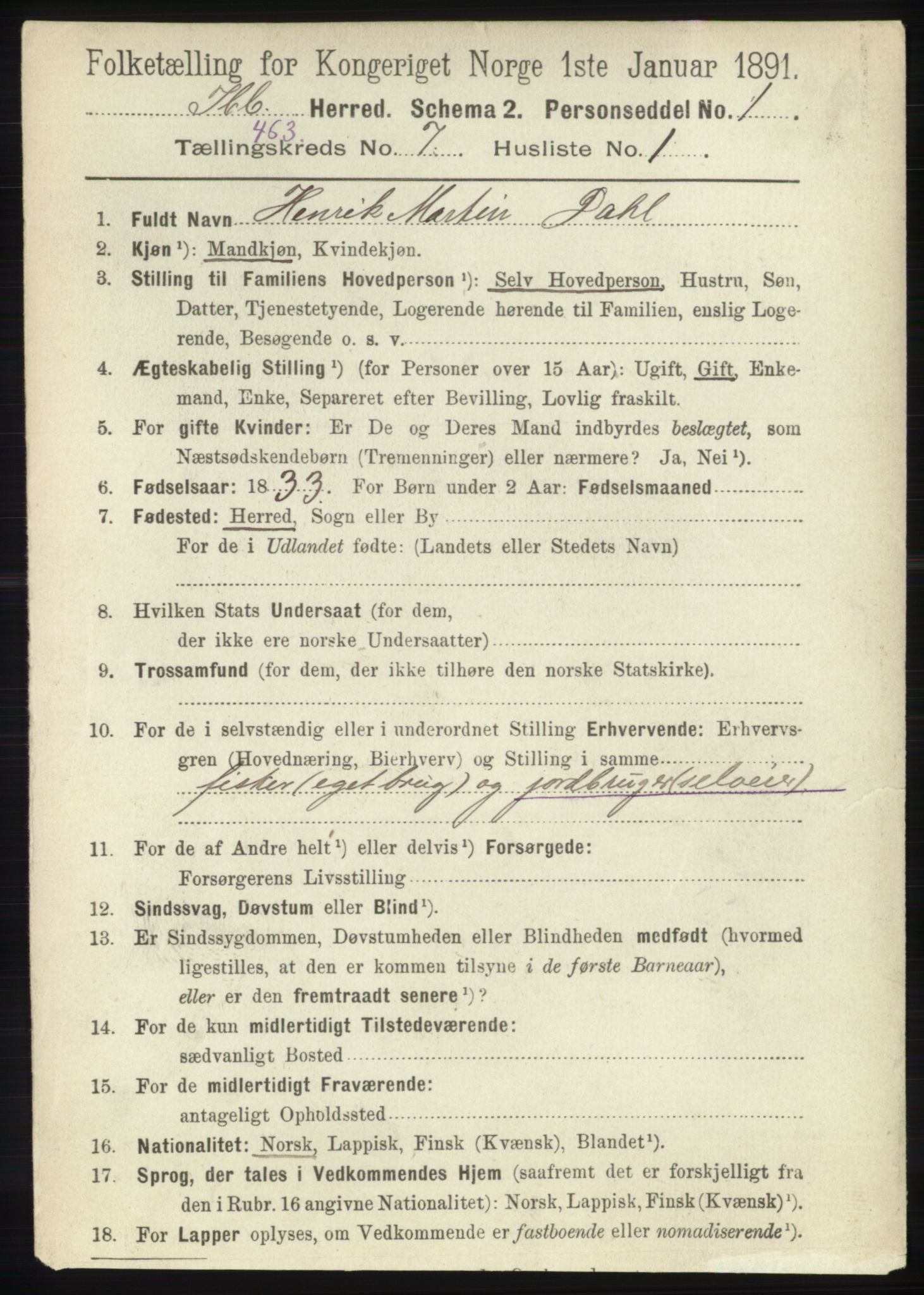 RA, 1891 census for 1917 Ibestad, 1891, p. 4192