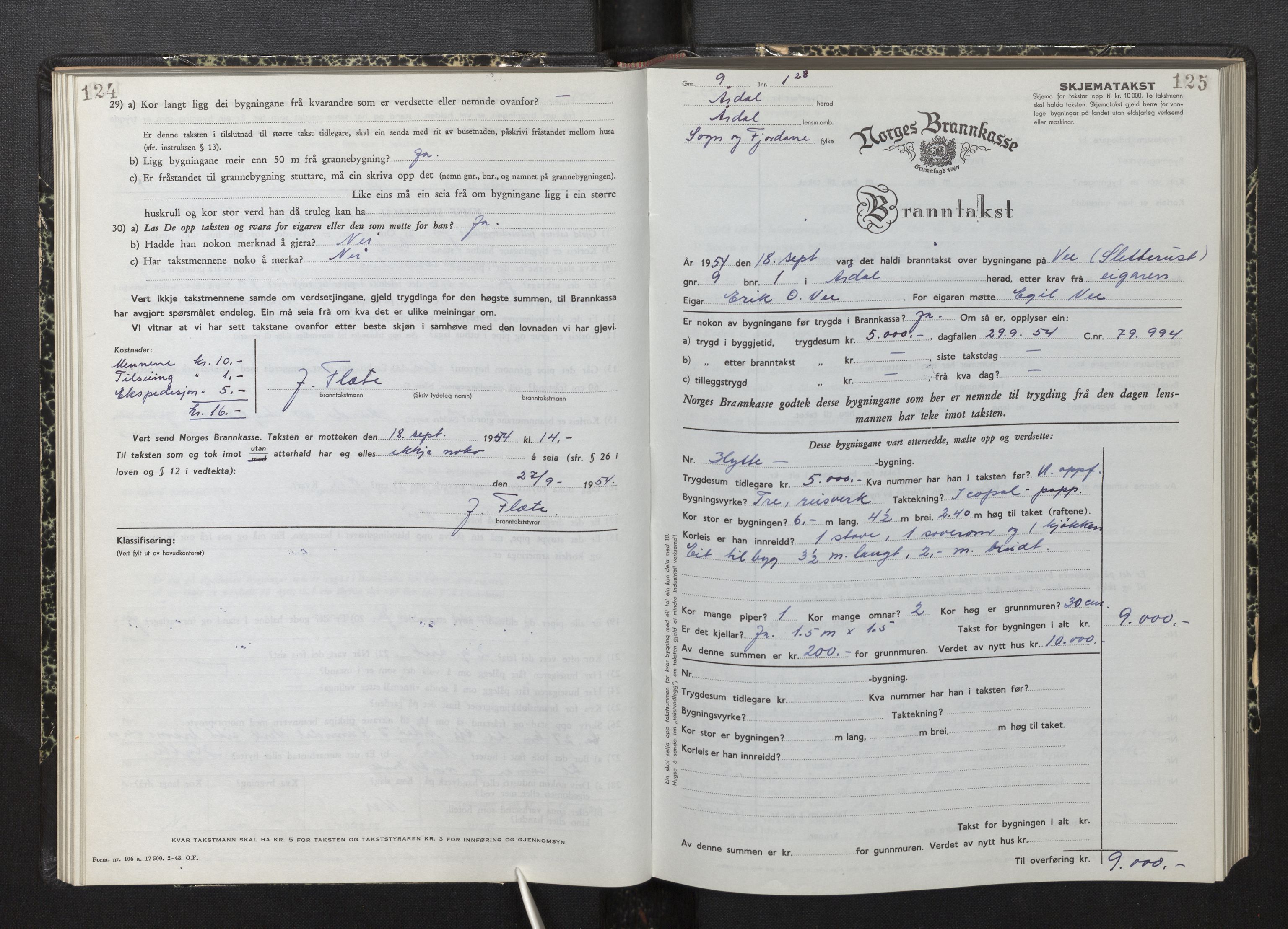 Lensmannen i Årdal, AV/SAB-A-30501/0012/L0012: Branntakstprotokoll, skjematakst, 1949-1955, p. 124-125