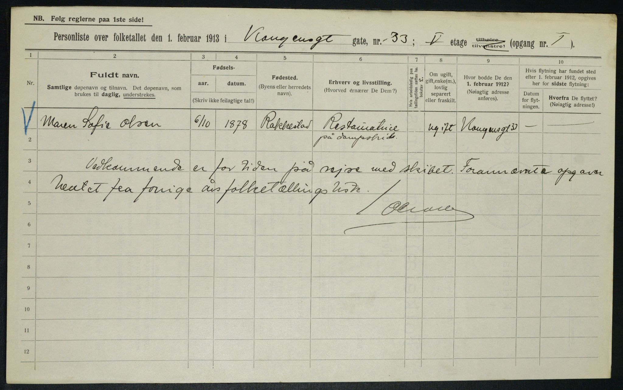 OBA, Municipal Census 1913 for Kristiania, 1913, p. 52375