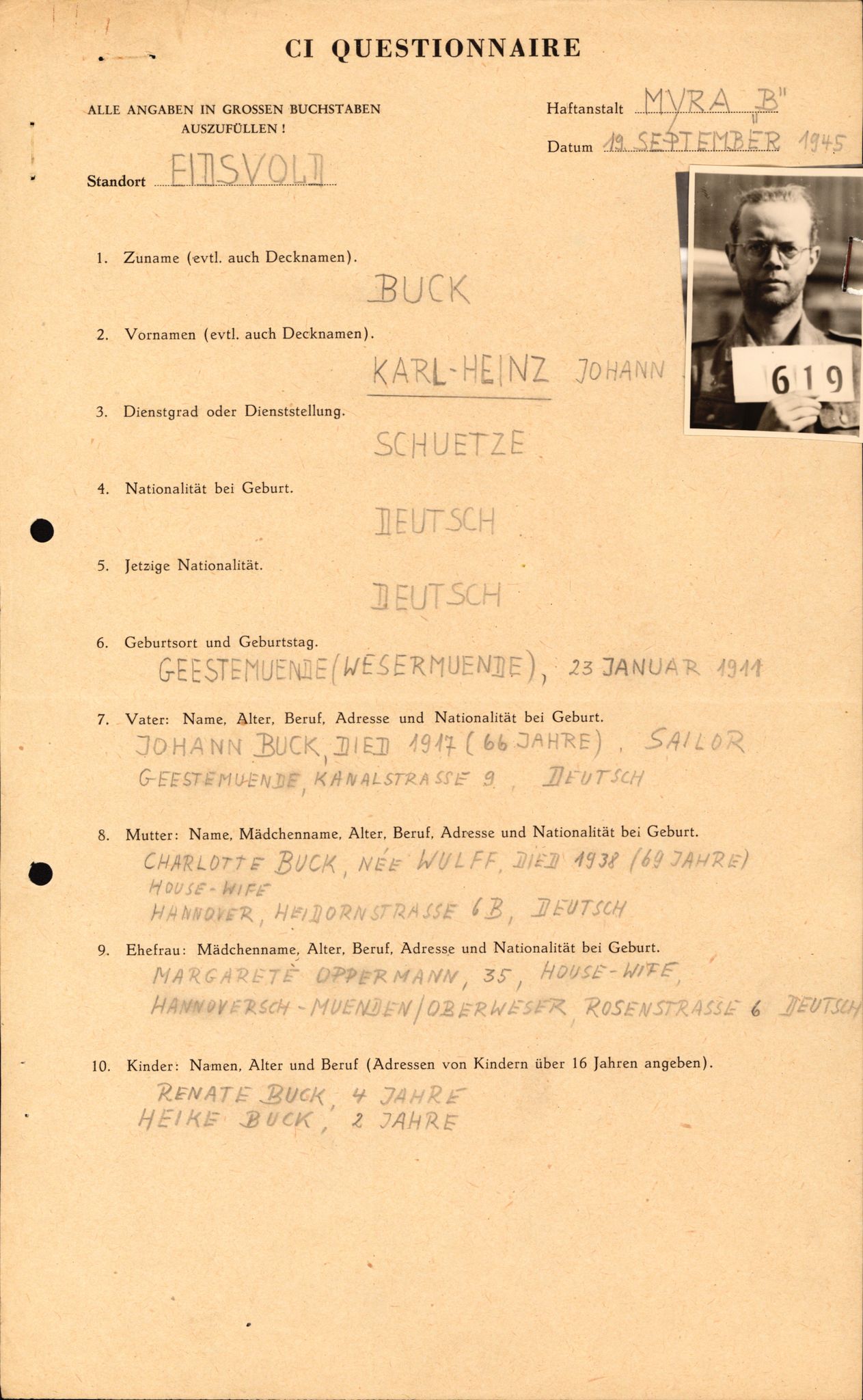 Forsvaret, Forsvarets overkommando II, AV/RA-RAFA-3915/D/Db/L0004: CI Questionaires. Tyske okkupasjonsstyrker i Norge. Tyskere., 1945-1946, p. 436