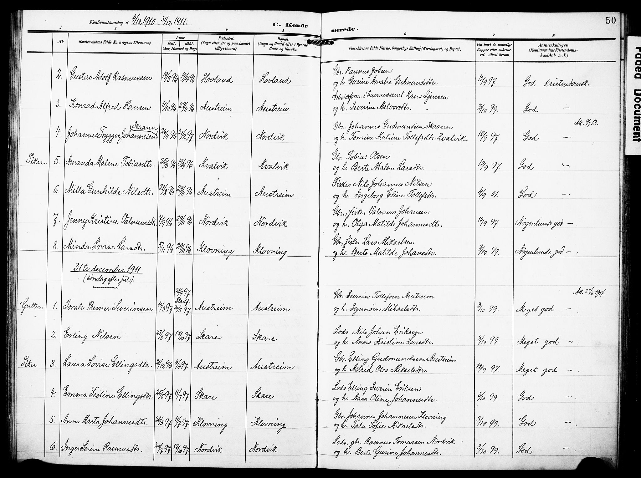 Torvastad sokneprestkontor, SAST/A -101857/H/Ha/Haa/L0018: Parish register (official) no. A 17, 1903-1925, p. 50