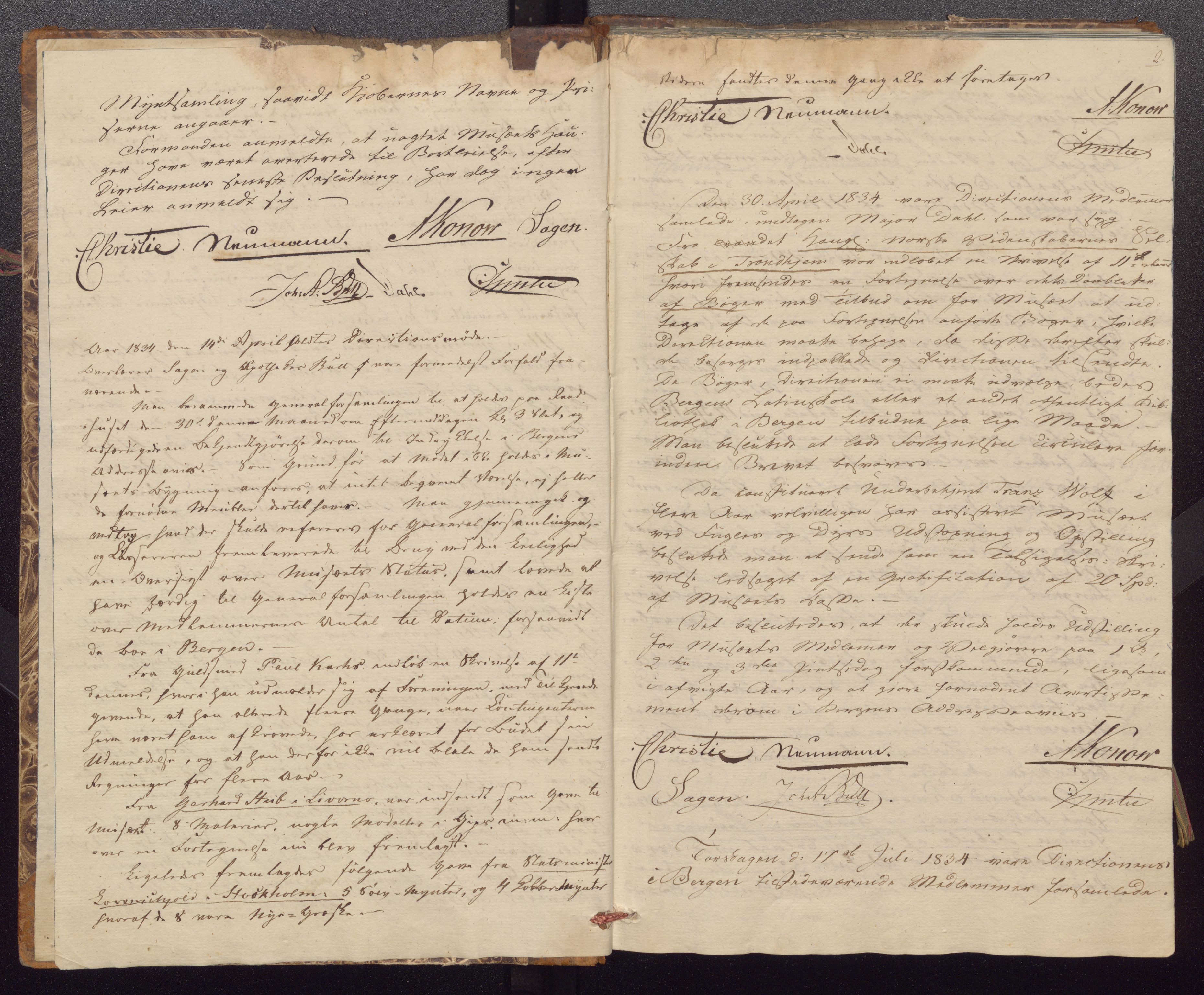 Bergens Museum, UMB/A007/A/Aa/L0004: Forhandlingsprotokoll , 1834-1845, p. 2