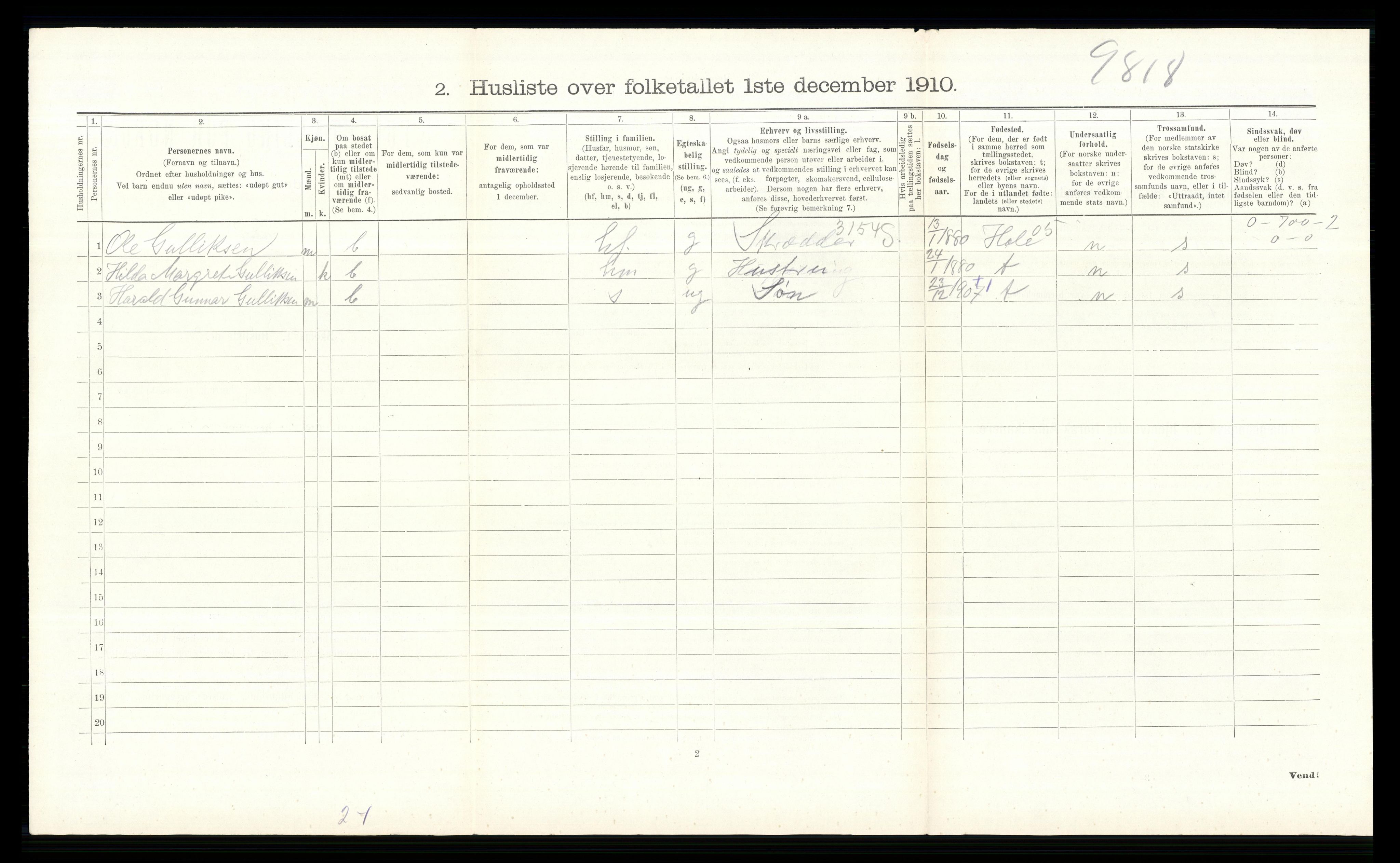 RA, 1910 census for Norderhov, 1910, p. 1329