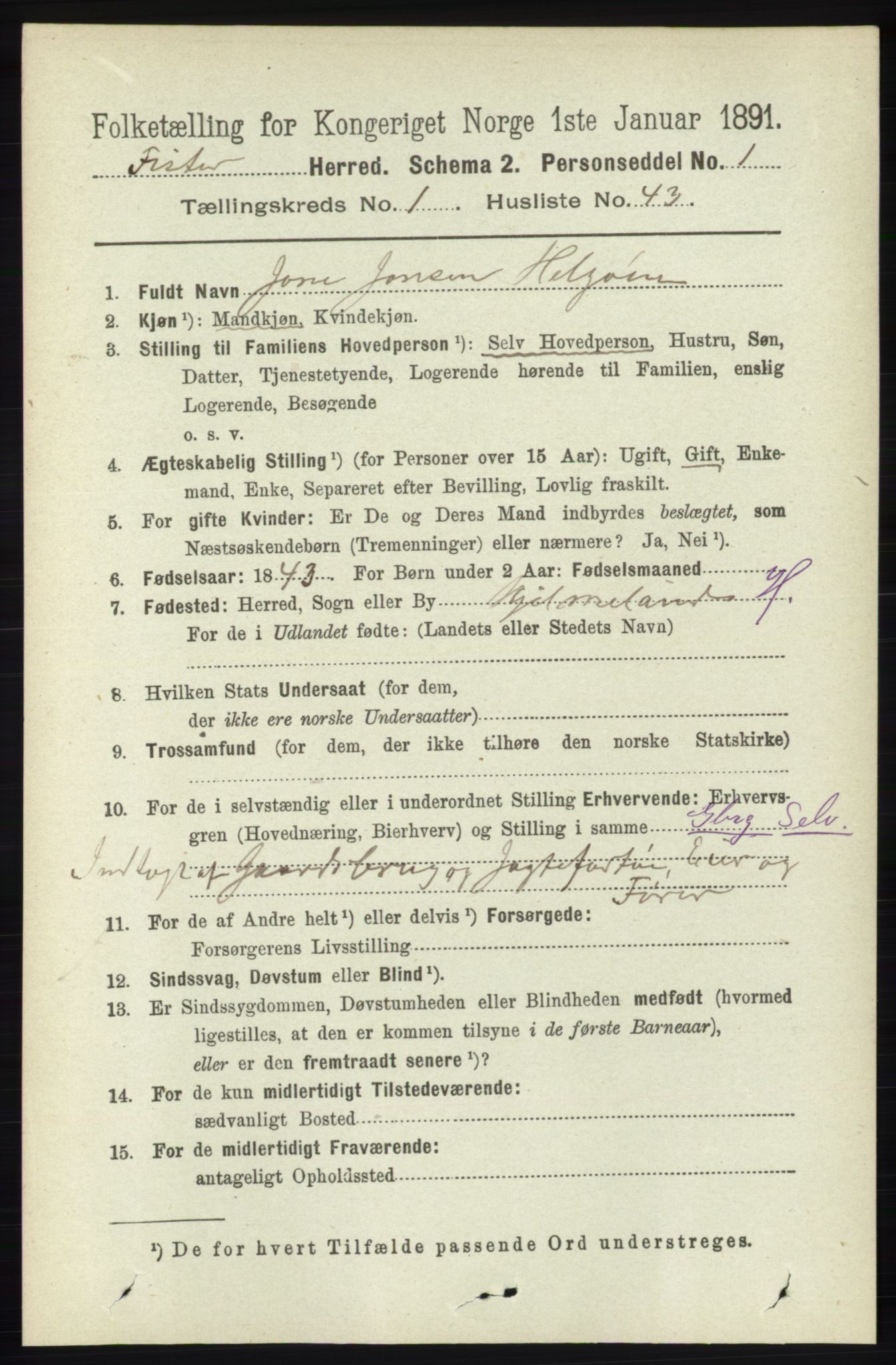 RA, 1891 census for 1132 Fister, 1891, p. 277