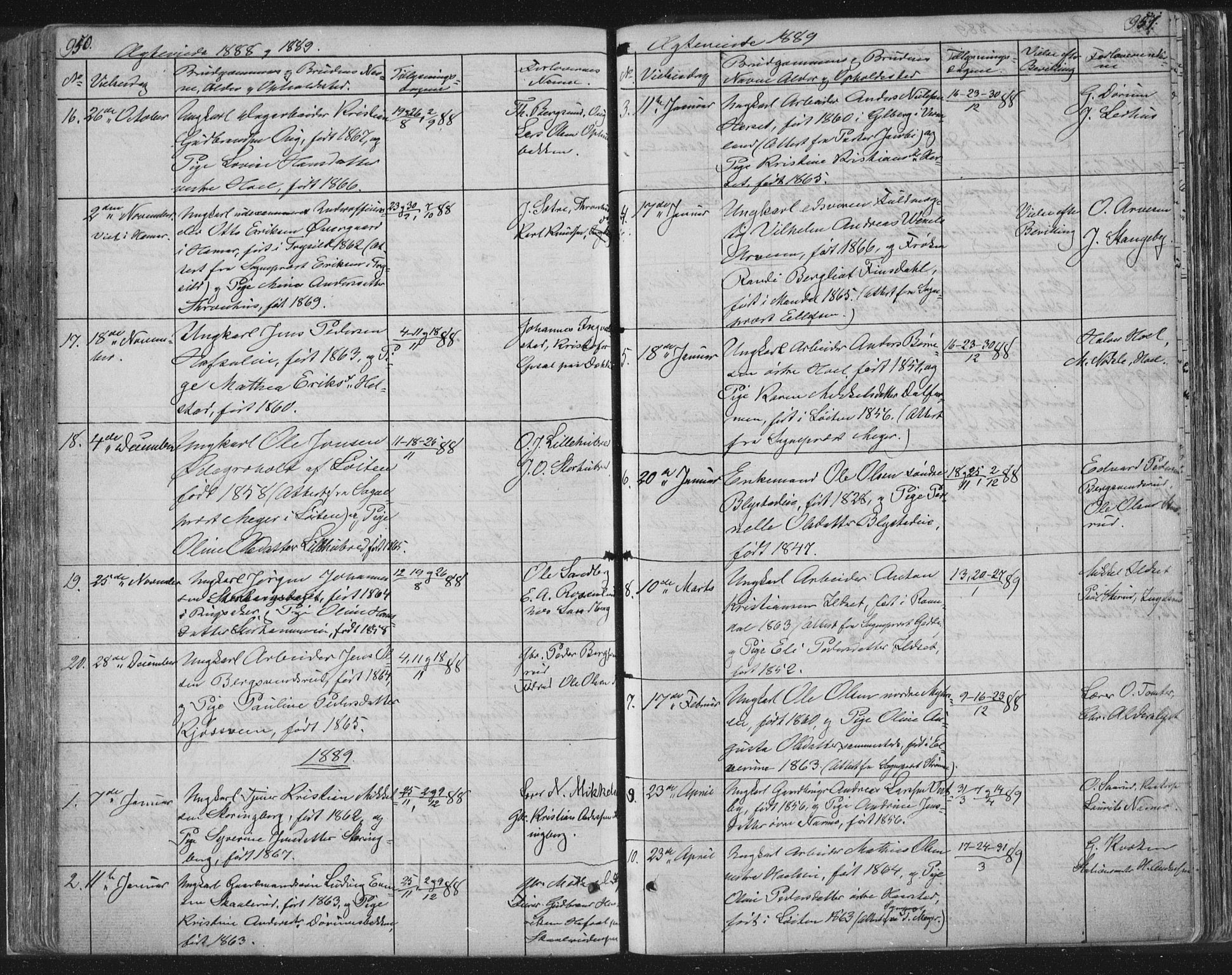 Vang prestekontor, Hedmark, SAH/PREST-008/H/Ha/Hab/L0010B: Parish register (copy) no. 10b, 1854-1896, p. 950-951