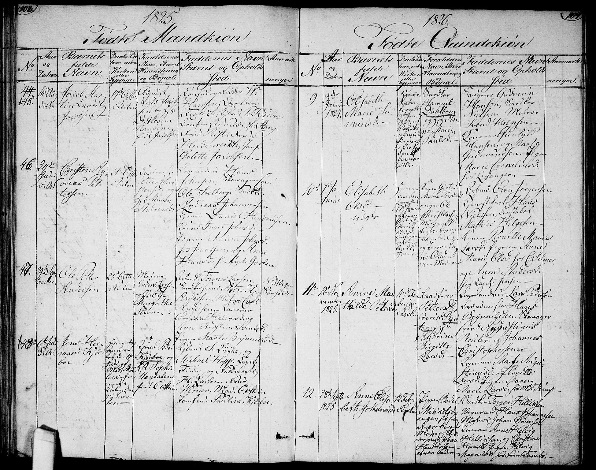 Halden prestekontor Kirkebøker, SAO/A-10909/G/Ga/L0002: Parish register (copy) no. 2, 1821-1834, p. 108-109