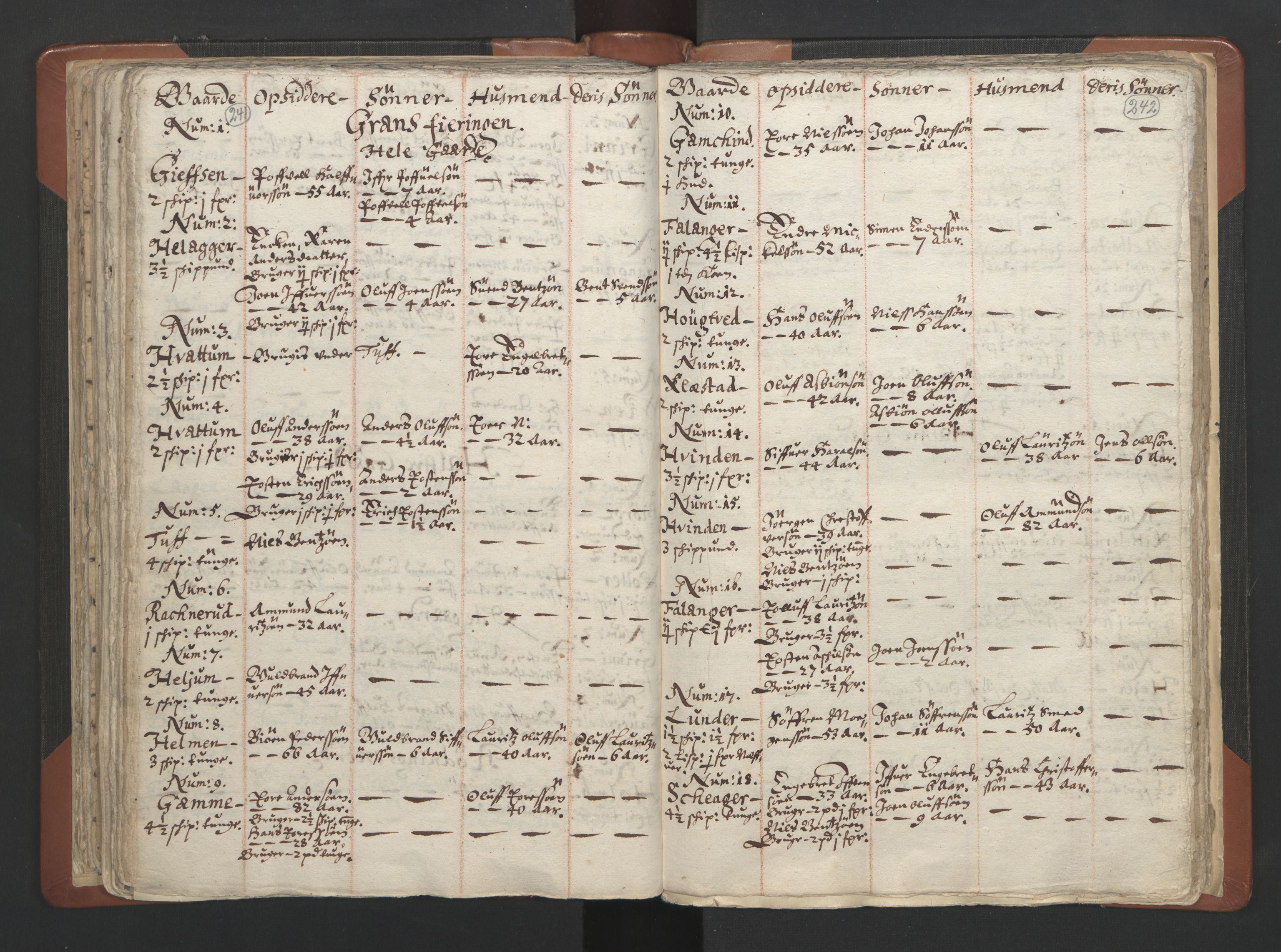 RA, Vicar's Census 1664-1666, no. 7: Hadeland deanery, 1664-1666, p. 241-242