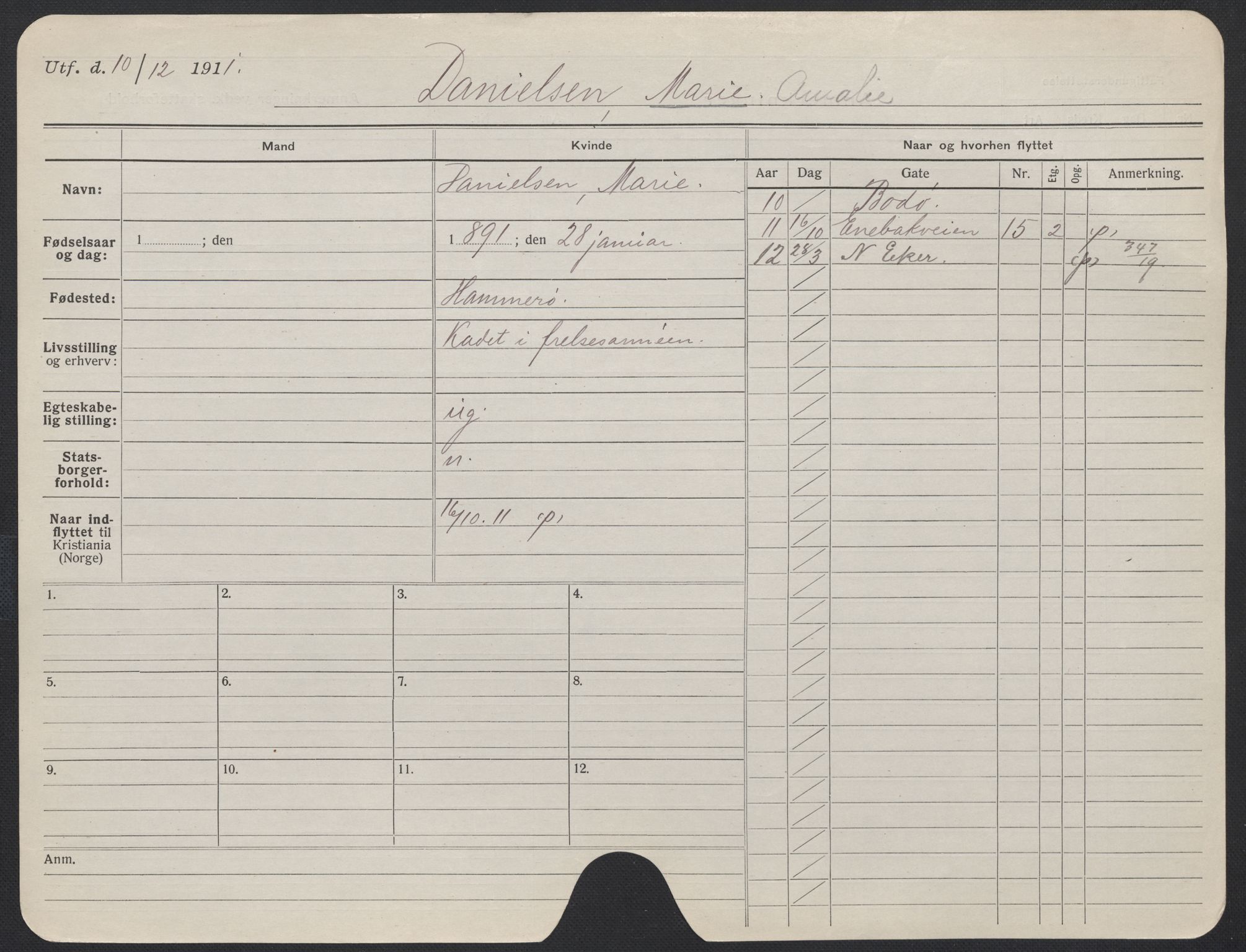 Oslo folkeregister, Registerkort, AV/SAO-A-11715/F/Fa/Fac/L0013: Kvinner, 1906-1914, p. 1222a