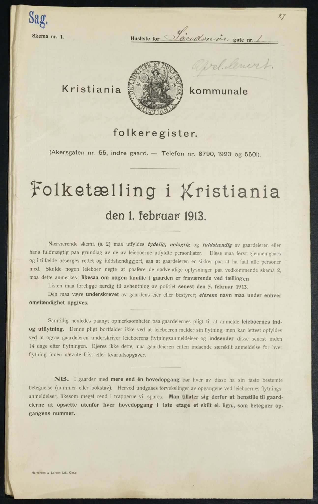 OBA, Municipal Census 1913 for Kristiania, 1913, p. 104757