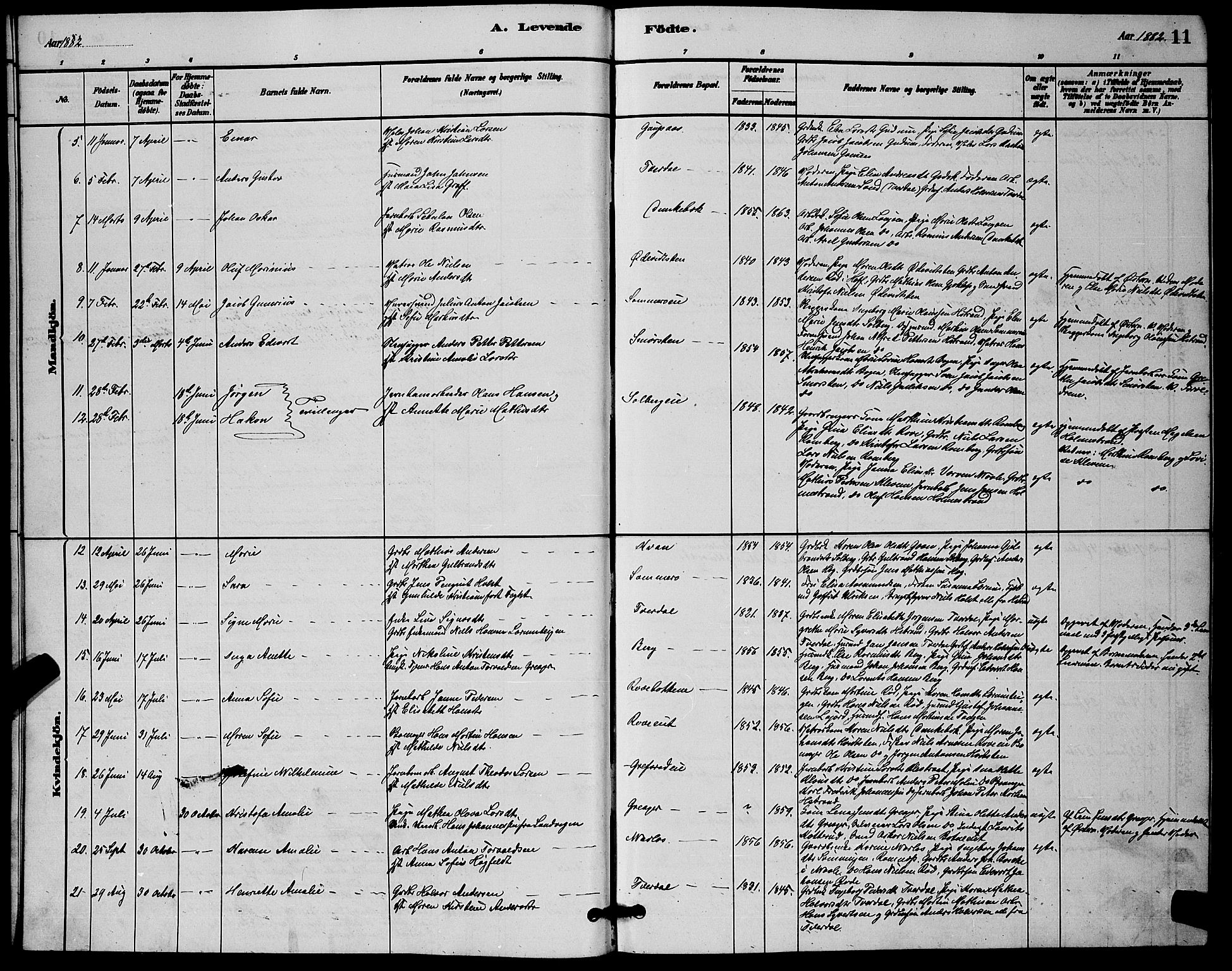 Botne kirkebøker, SAKO/A-340/G/Ga/L0003: Parish register (copy) no. I 3, 1878-1898, p. 11