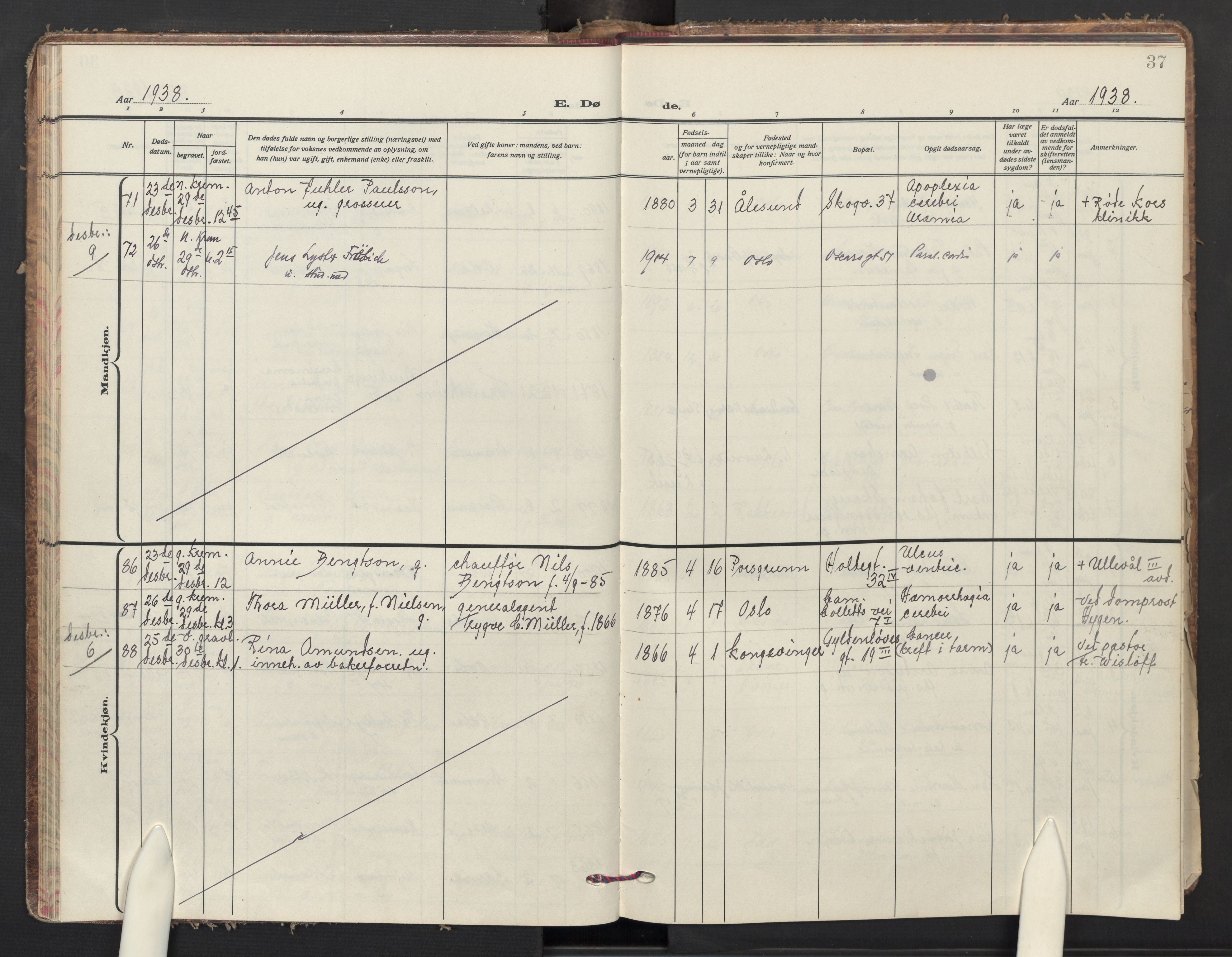 Uranienborg prestekontor Kirkebøker, AV/SAO-A-10877/F/Fa/L0018: Parish register (official) no. I 18, 1936-1948, p. 37