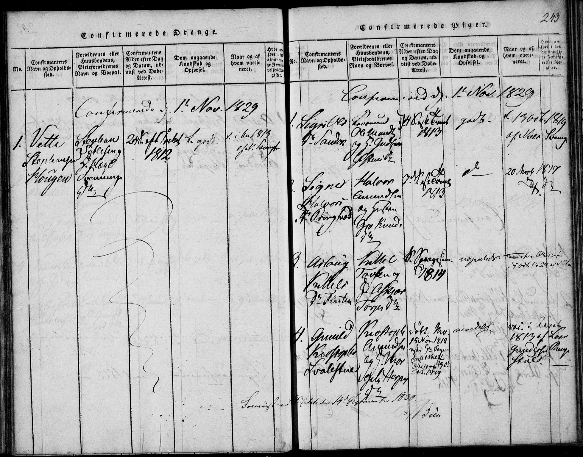 Vinje kirkebøker, SAKO/A-312/F/Fb/L0001: Parish register (official) no. II 1, 1814-1843, p. 243