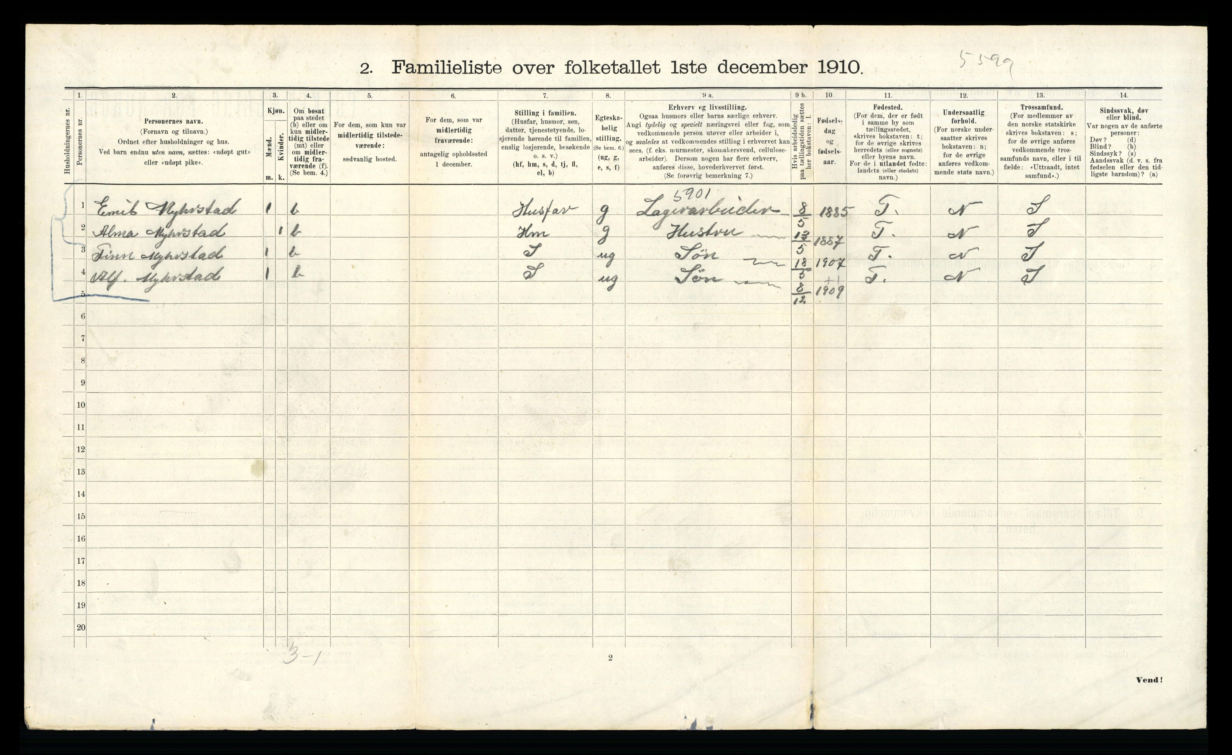 RA, 1910 census for Bergen, 1910, p. 31904