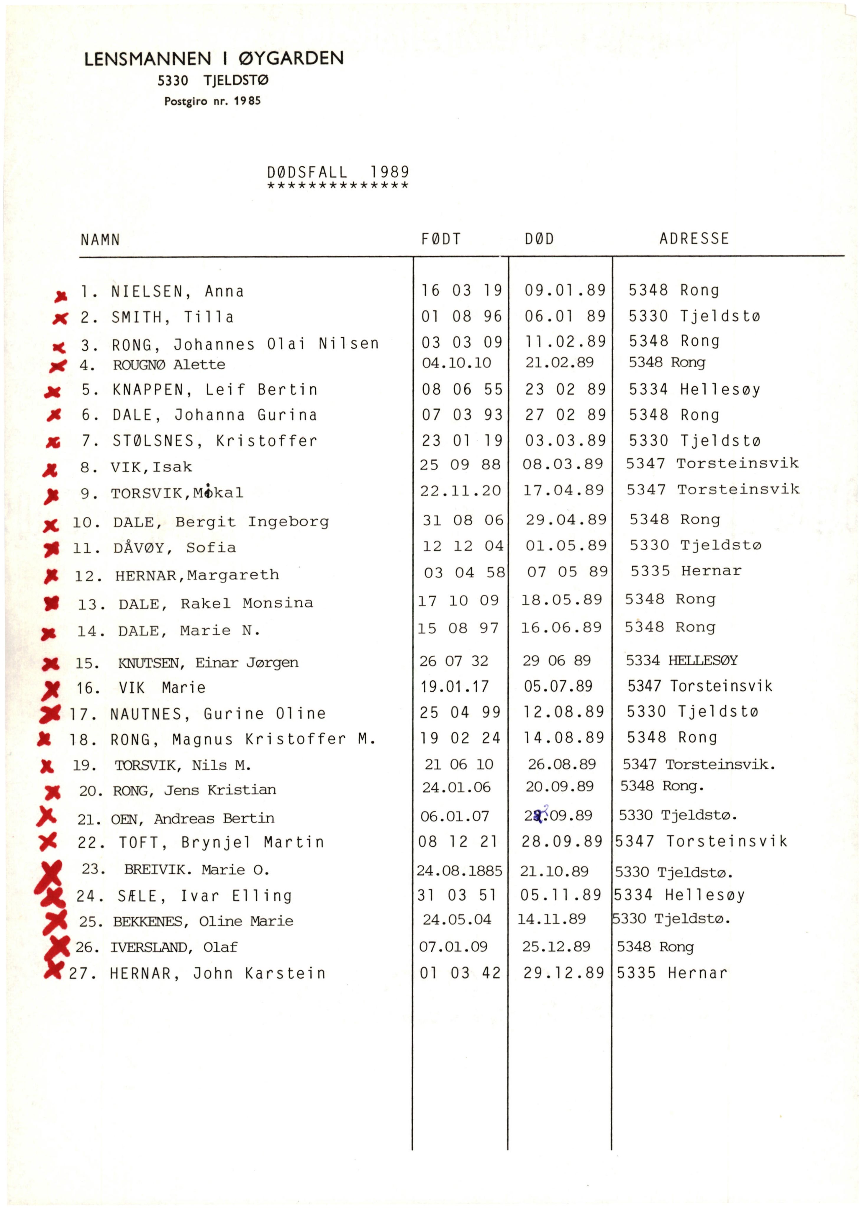 Lensmannen i Øygarden, AV/SAB-A-100155/0006/L0002: Dødsfallprotokoll, 1973-1989, p. 33